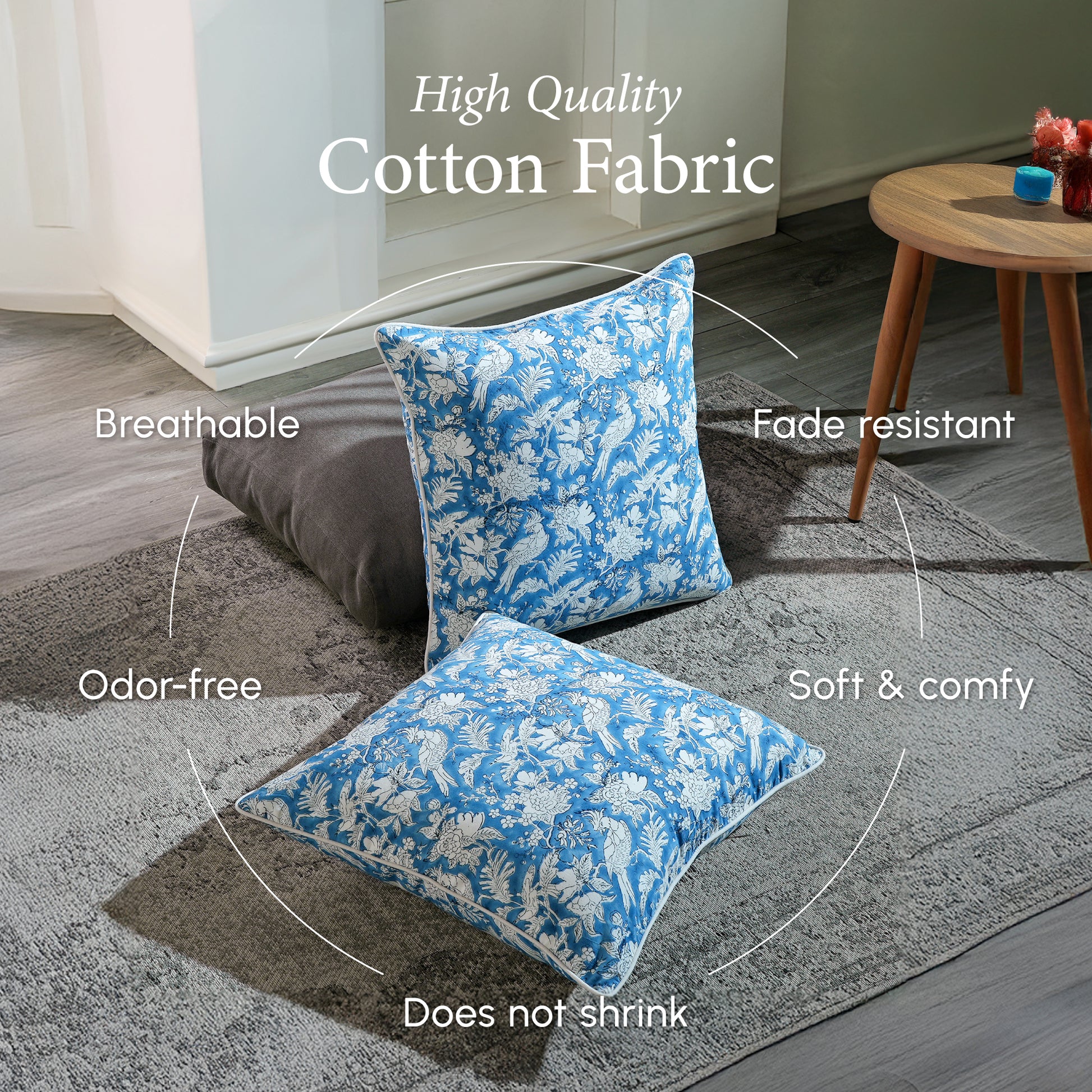 Piping Throw Pillow Covers - Blue Sapphire (Set of 2)