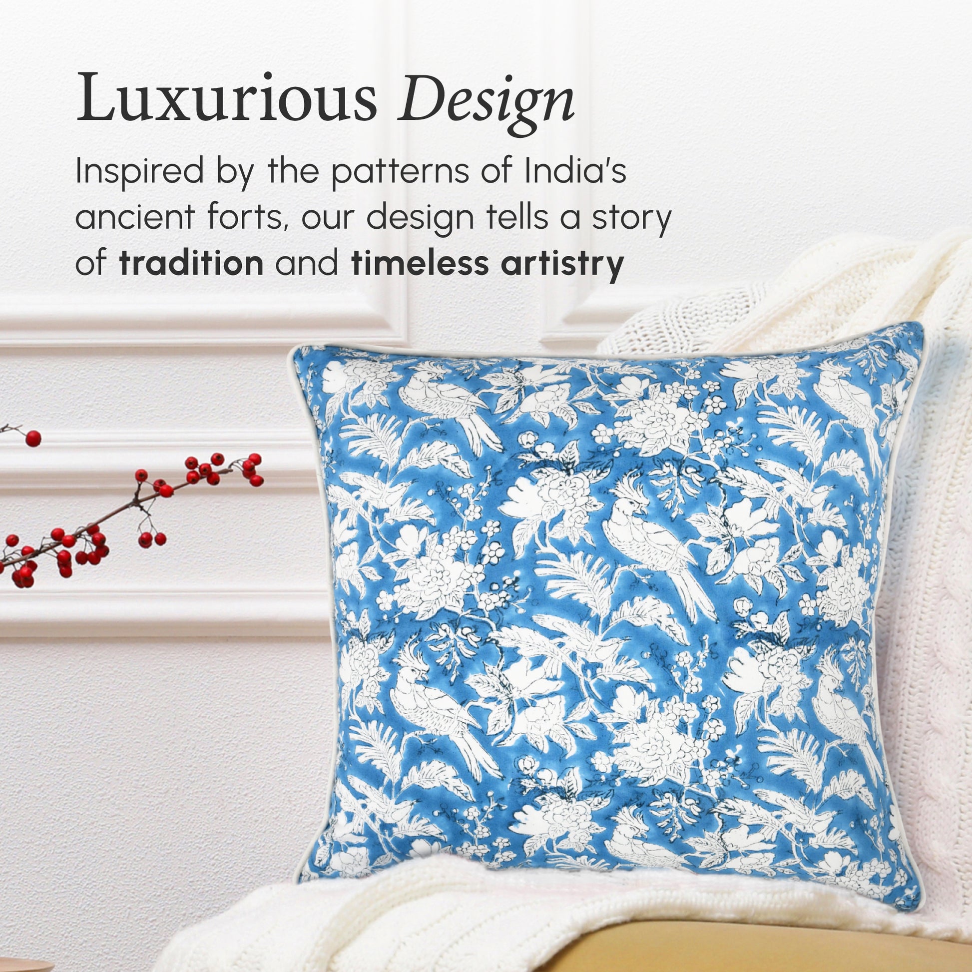 Piping Throw Pillow Covers - Blue Sapphire (Set of 2)