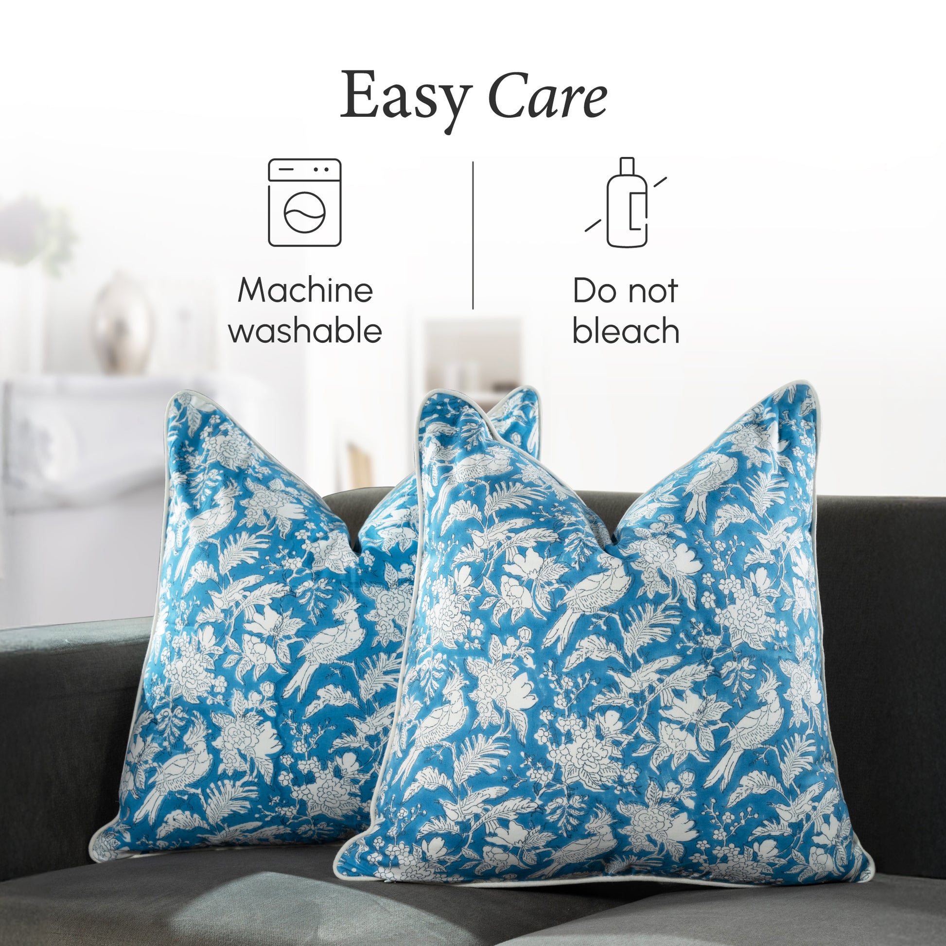 Piping Throw Pillow Covers - Blue Sapphire (Set of 2)