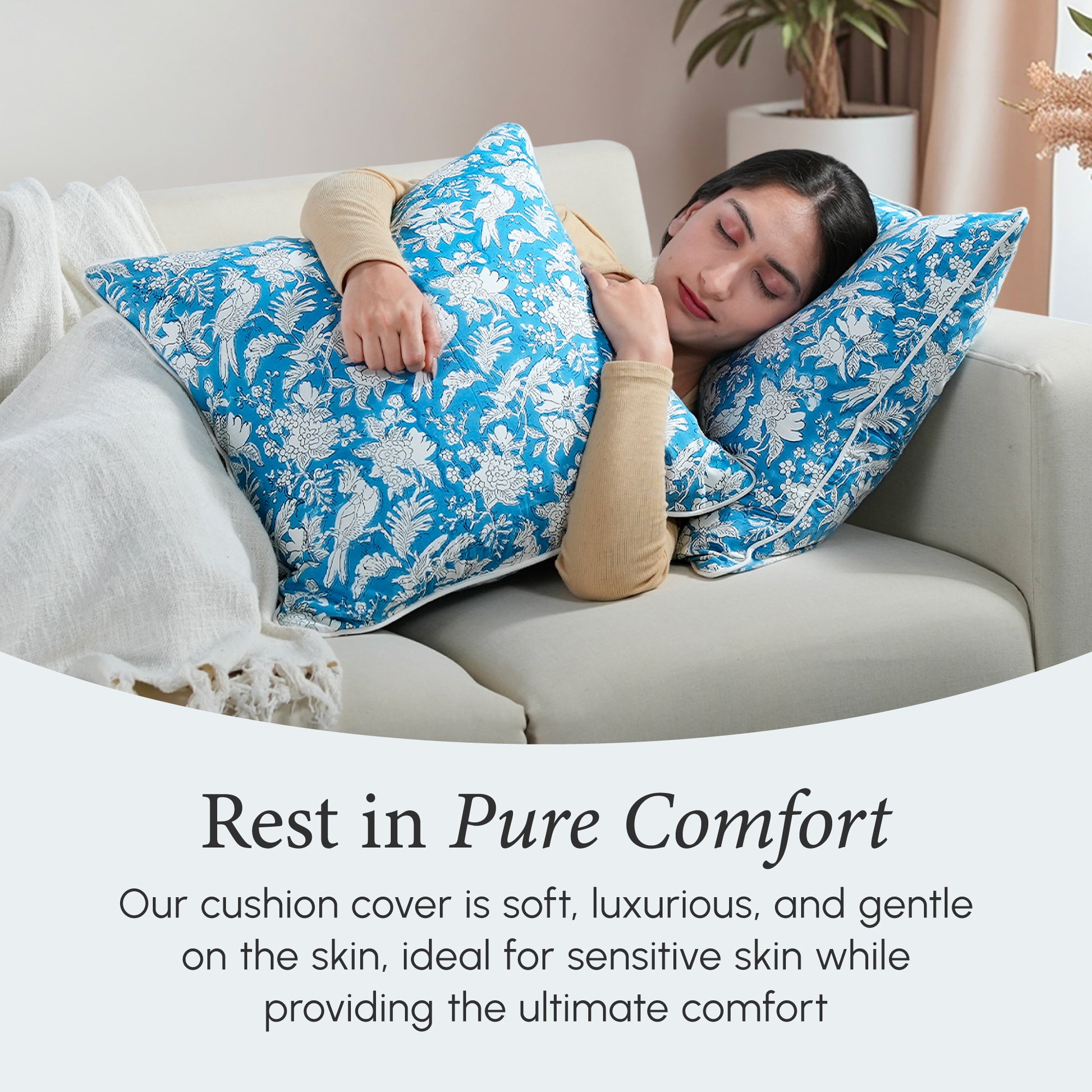 Piping Throw Pillow Covers - Blue Sapphire (Set of 2)