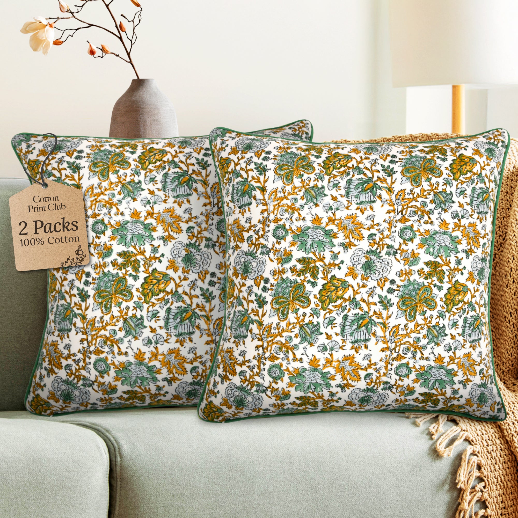 Piping Throw Pillow Covers - Topaz Blue (Set of 2)