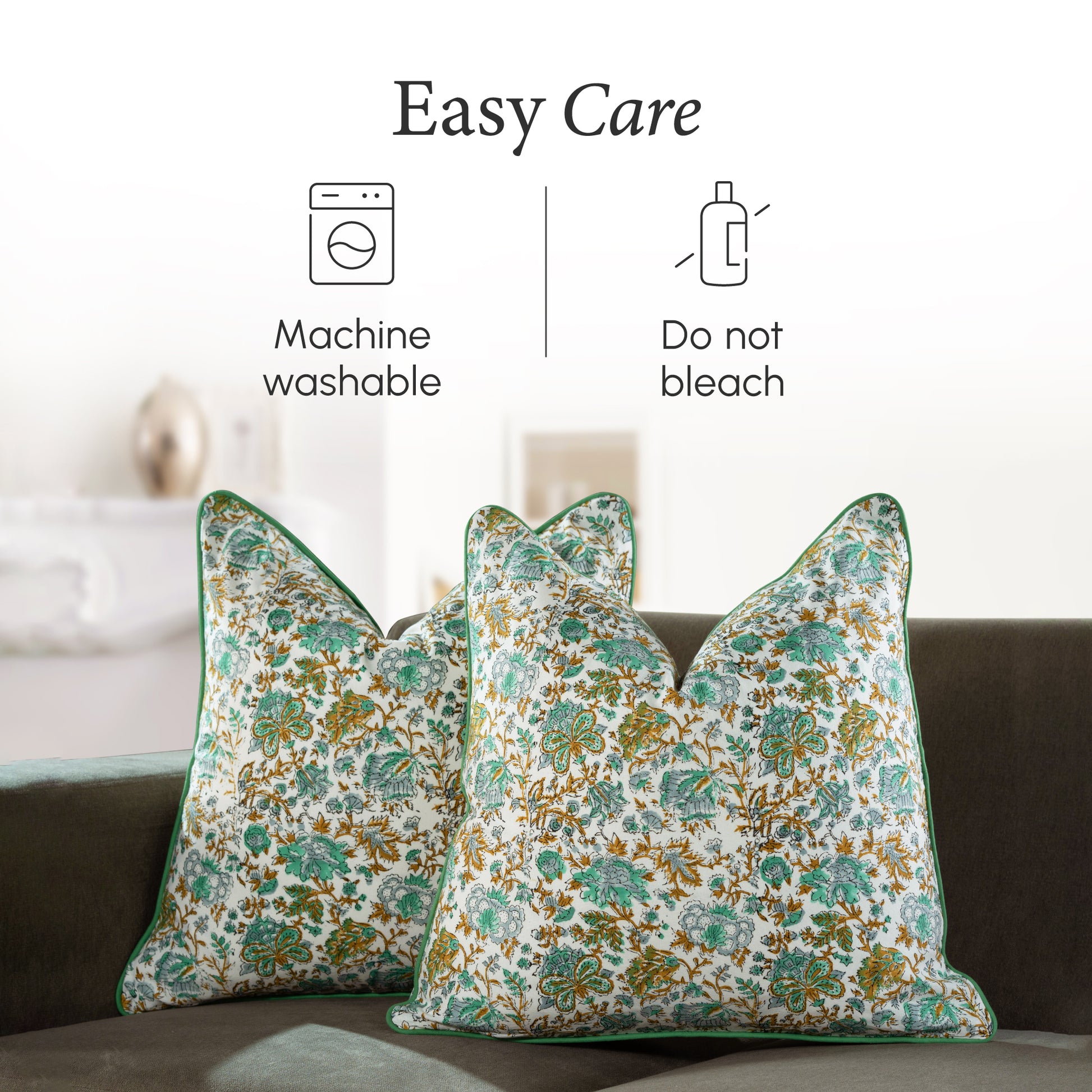 Piping Throw Pillow Covers - Topaz Blue (Set of 2)