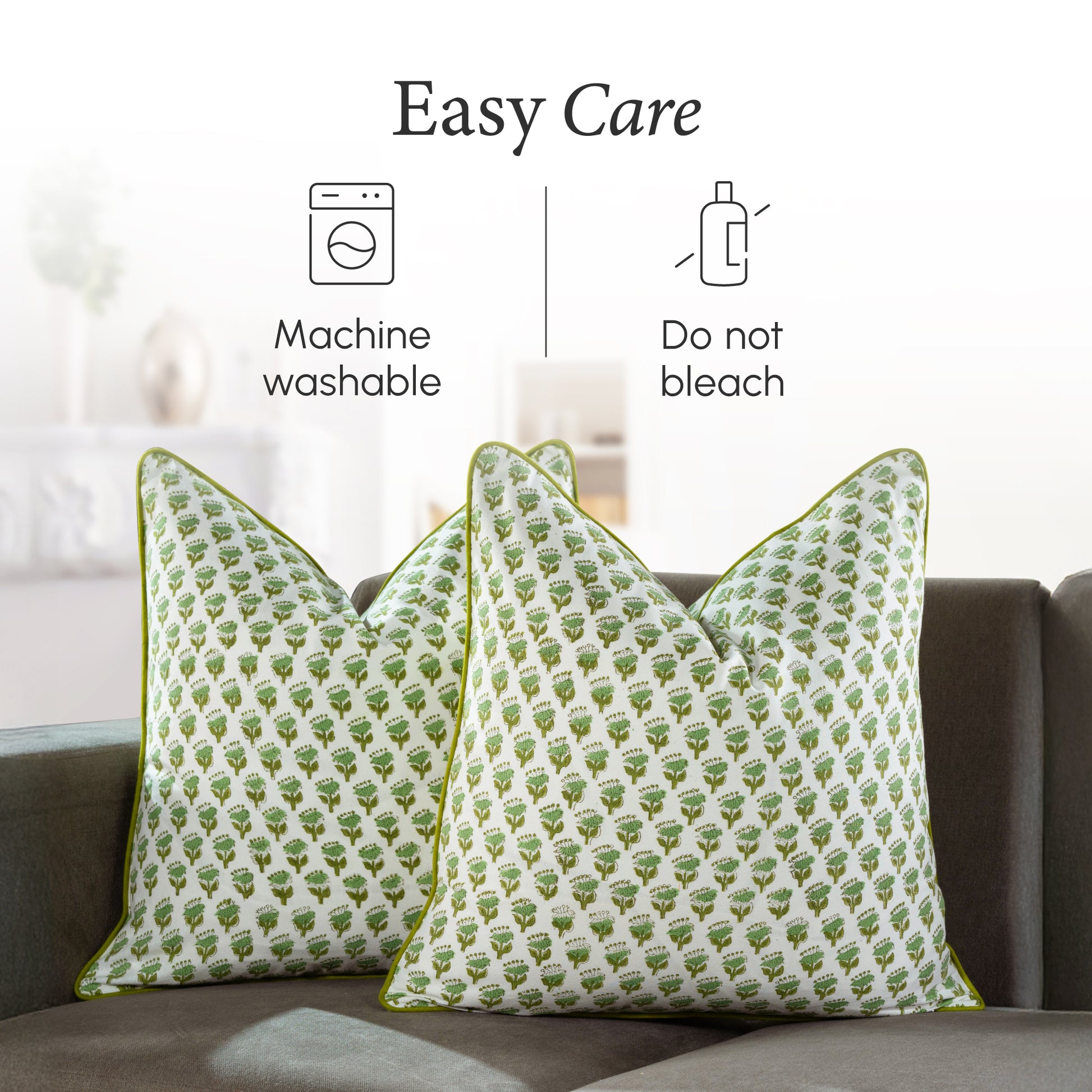 Piping Throw Pillow Covers - Emerald Green (Set of 2)