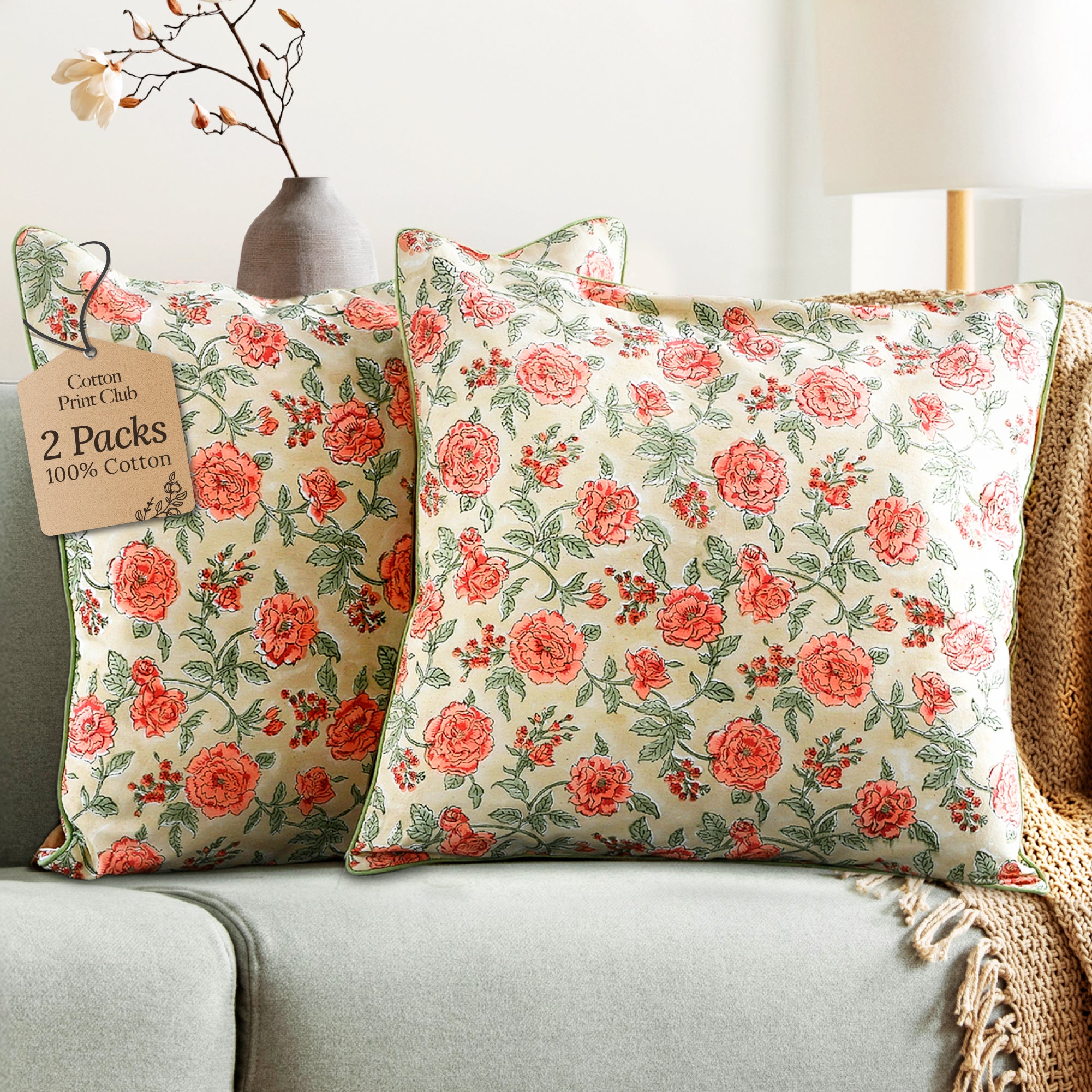 Piping Throw Pillow Covers - Fire Opal (Set of 2)