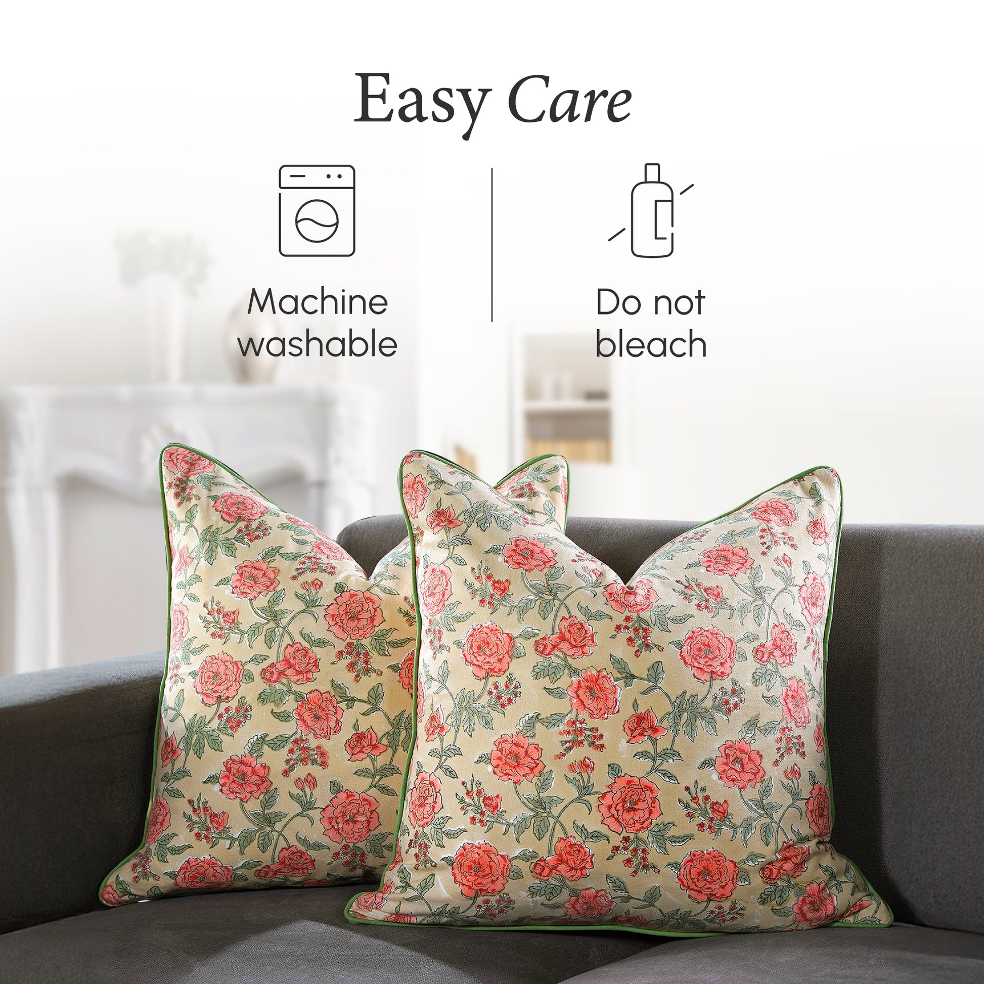 Piping Throw Pillow Covers - Fire Opal (Set of 2)