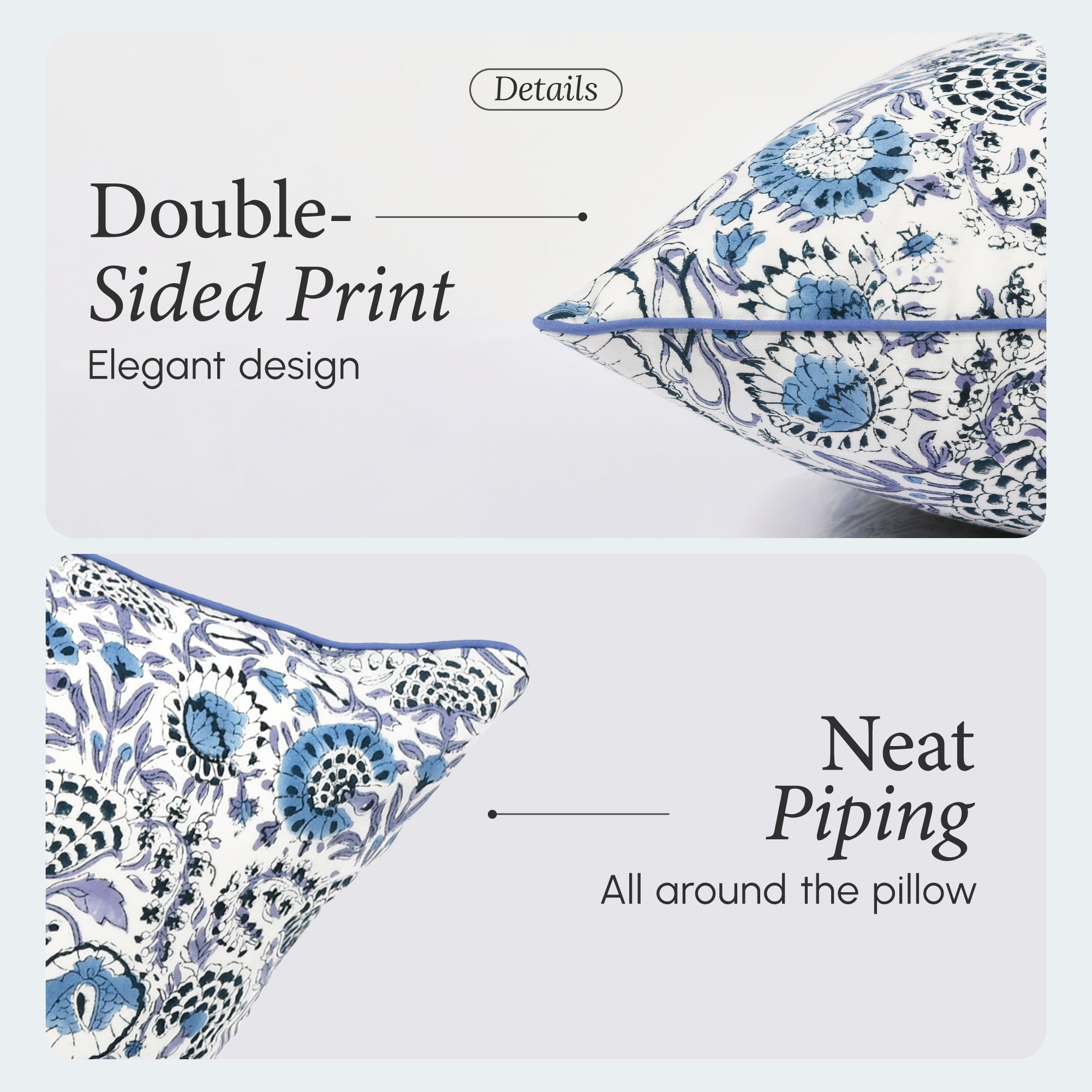 Piping Throw Pillow Covers - Indigo Blue (Set of 2)