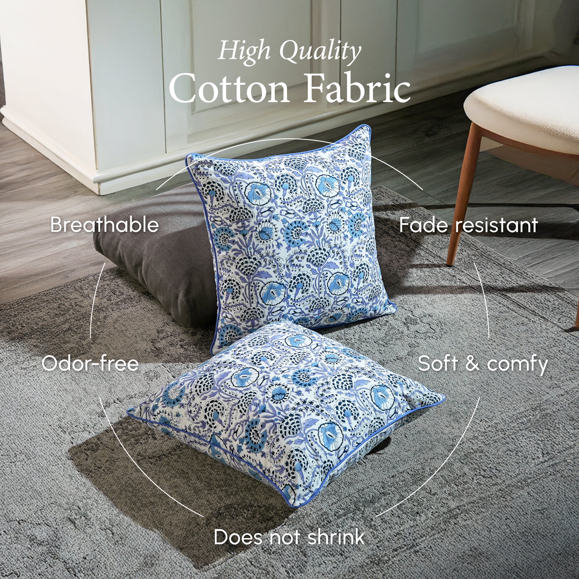 Piping Throw Pillow Covers - Indigo Blue (Set of 2)