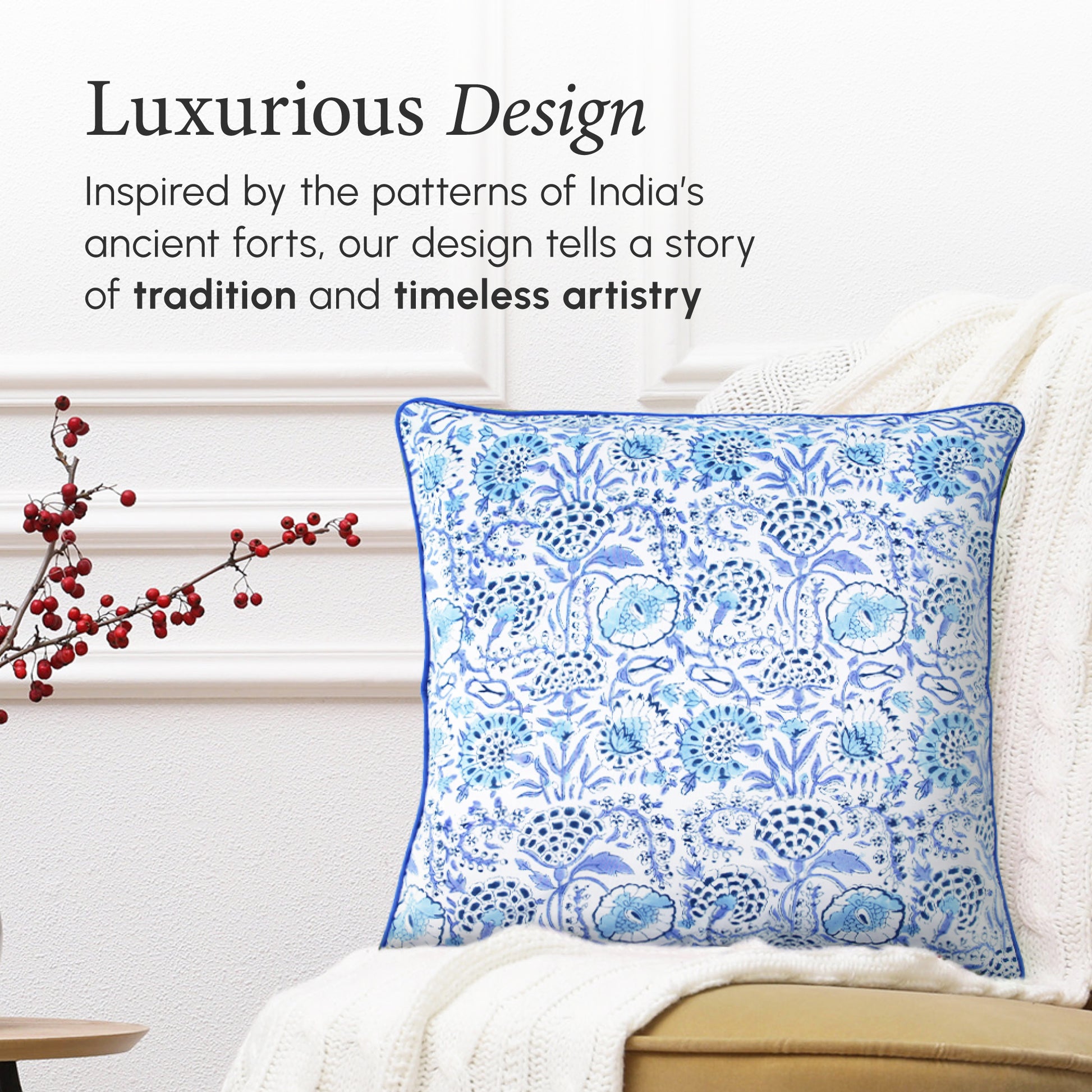 Piping Throw Pillow Covers - Indigo Blue (Set of 2)