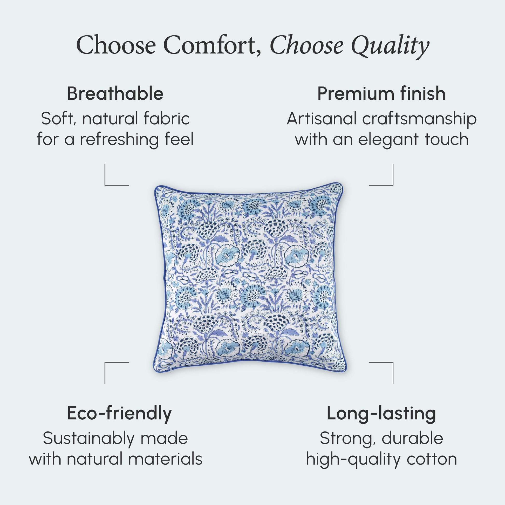 Piping Throw Pillow Covers - Indigo Blue (Set of 2)