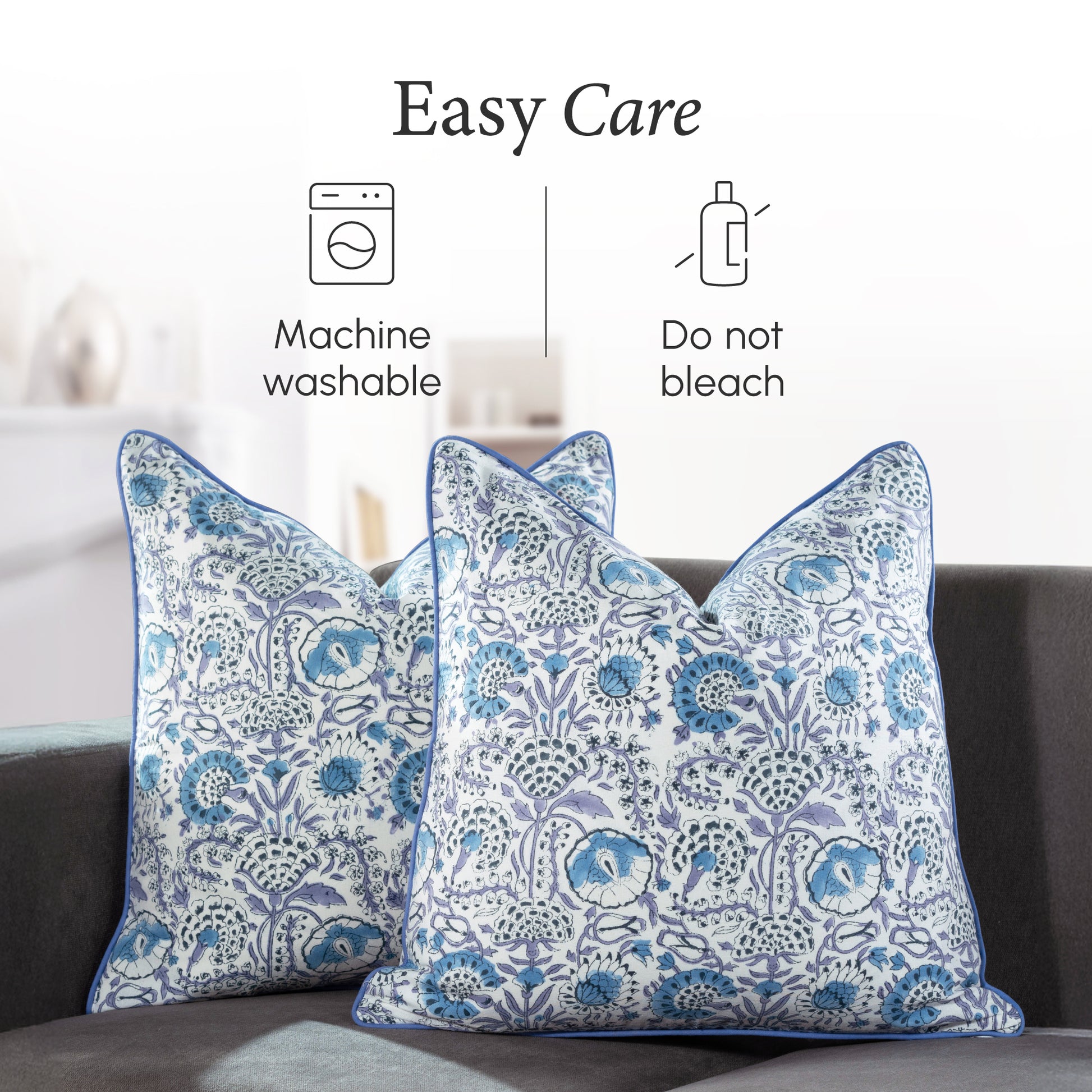 Piping Throw Pillow Covers - Indigo Blue (Set of 2)