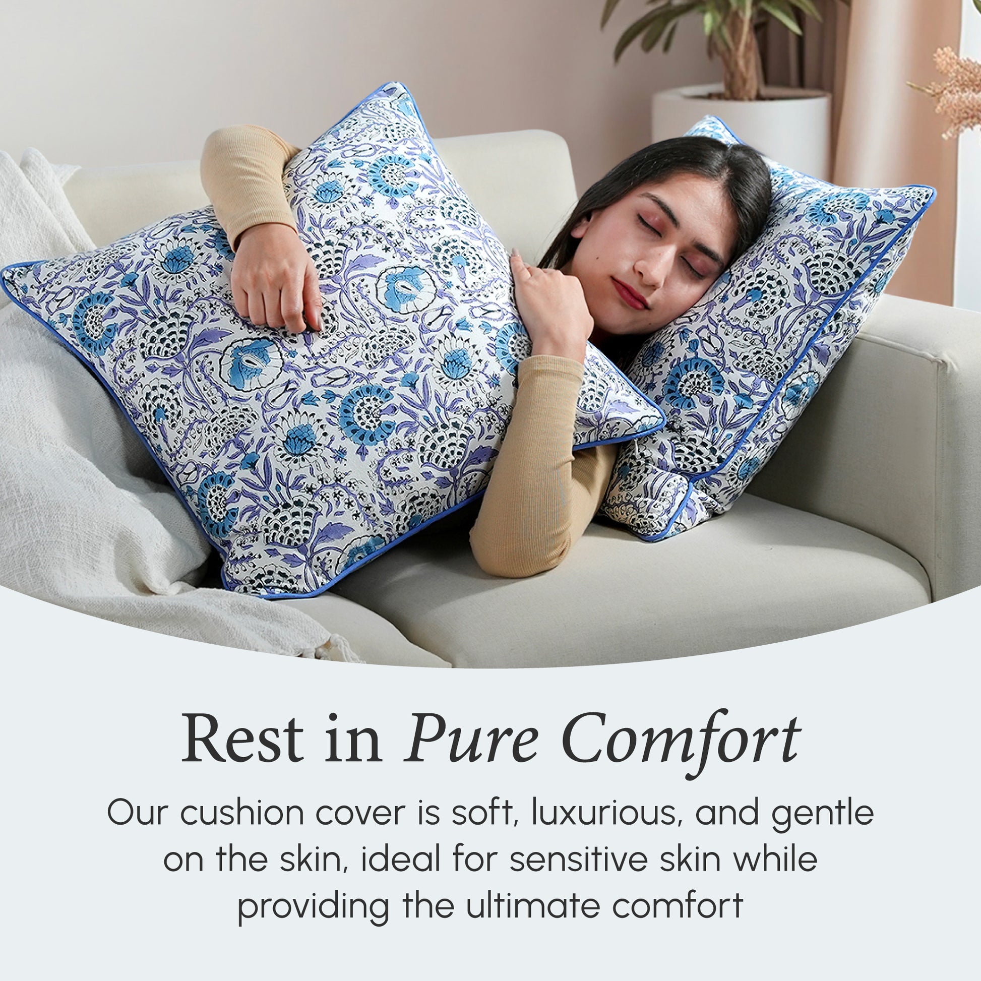 Piping Throw Pillow Covers - Indigo Blue (Set of 2)