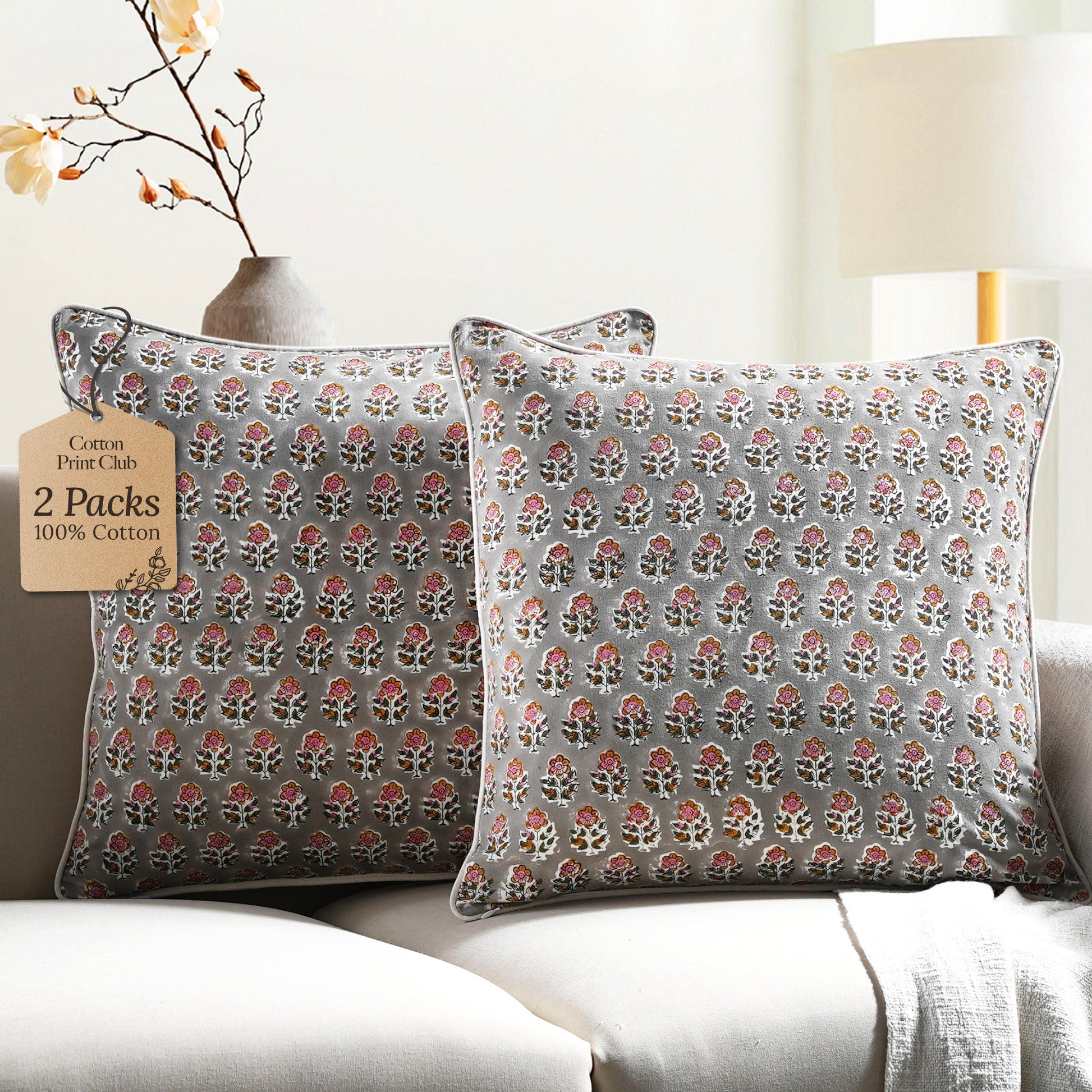 Piping Throw Pillow Covers - Labra Gray (Set of 2)