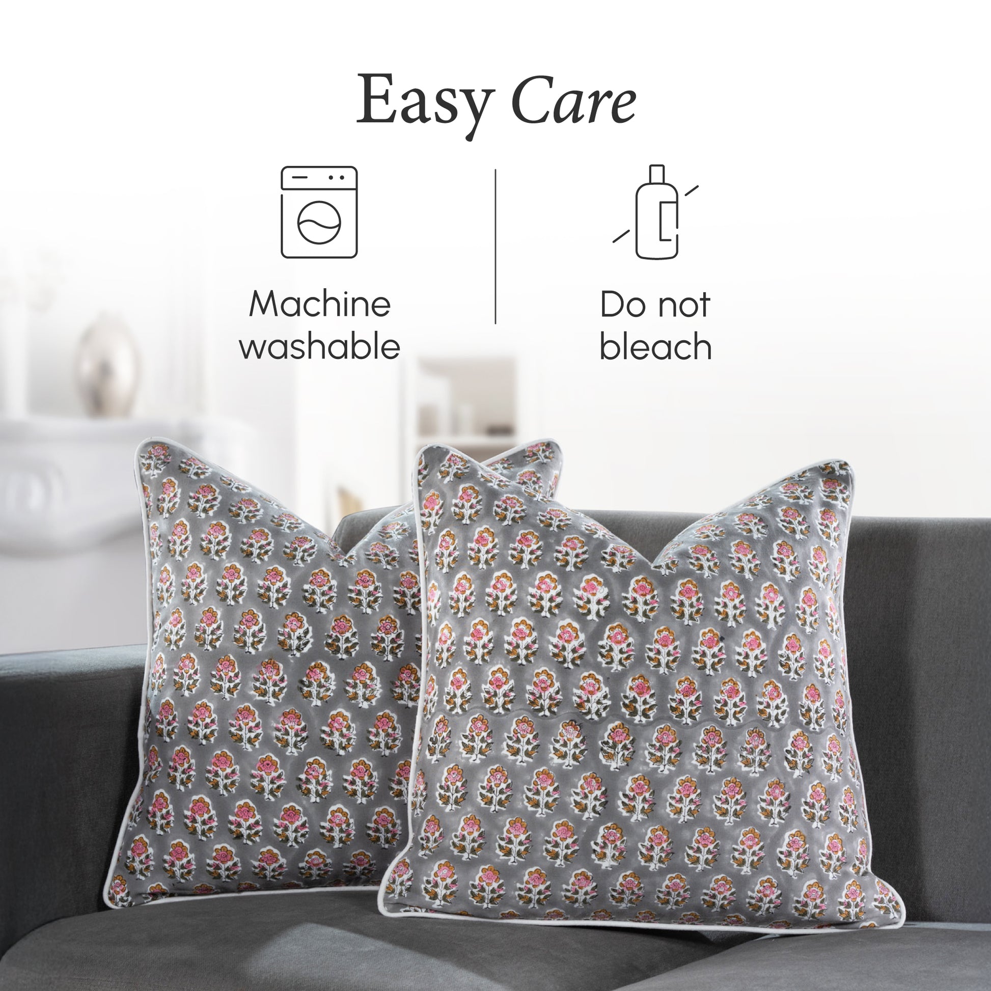 Piping Throw Pillow Covers - Labra Gray (Set of 2)