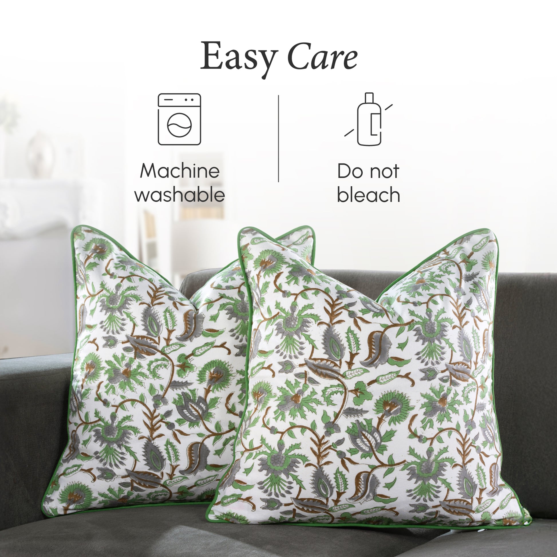 Piping Throw Pillow Covers - Mint Green (Set of 2)