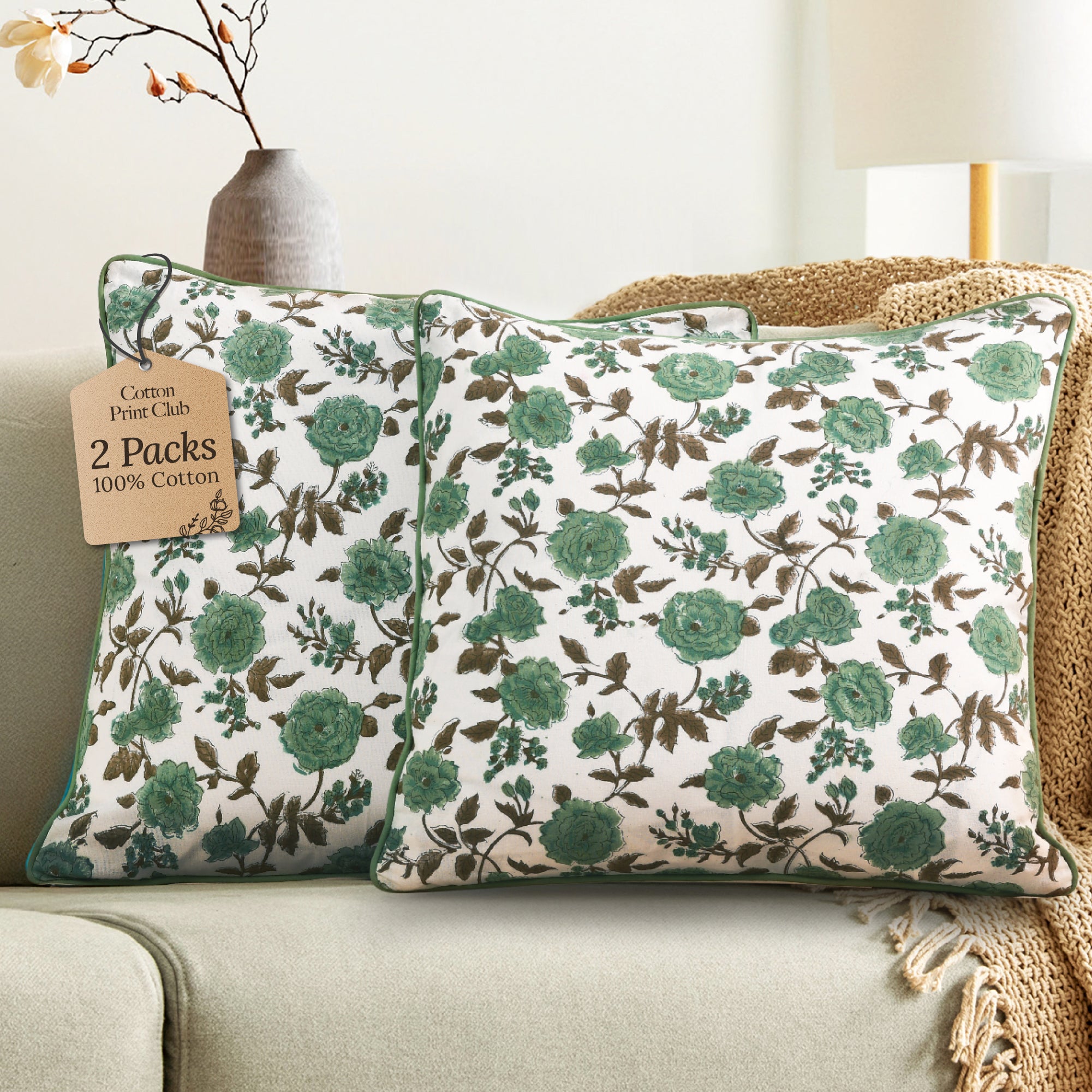 Piping Throw Pillow Covers - Fern Green (Set of 2)