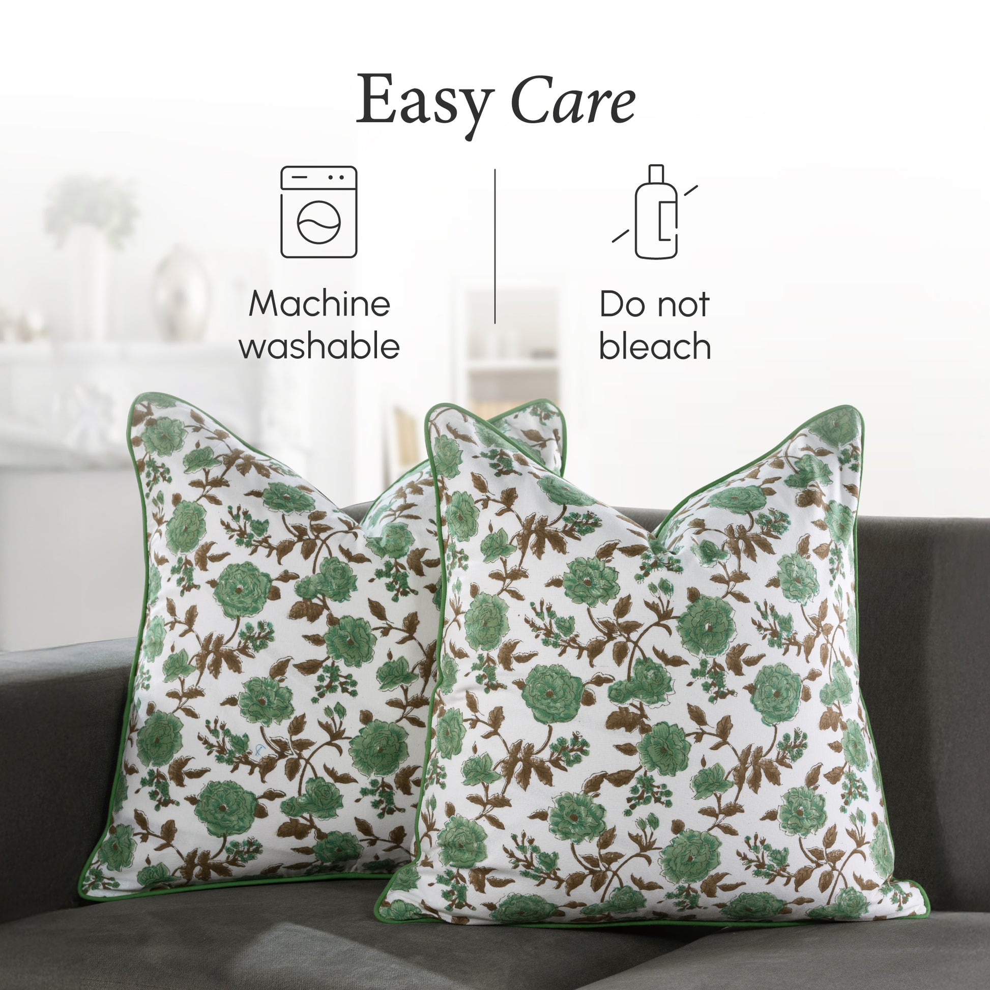 Piping Throw Pillow Covers - Fern Green (Set of 2)