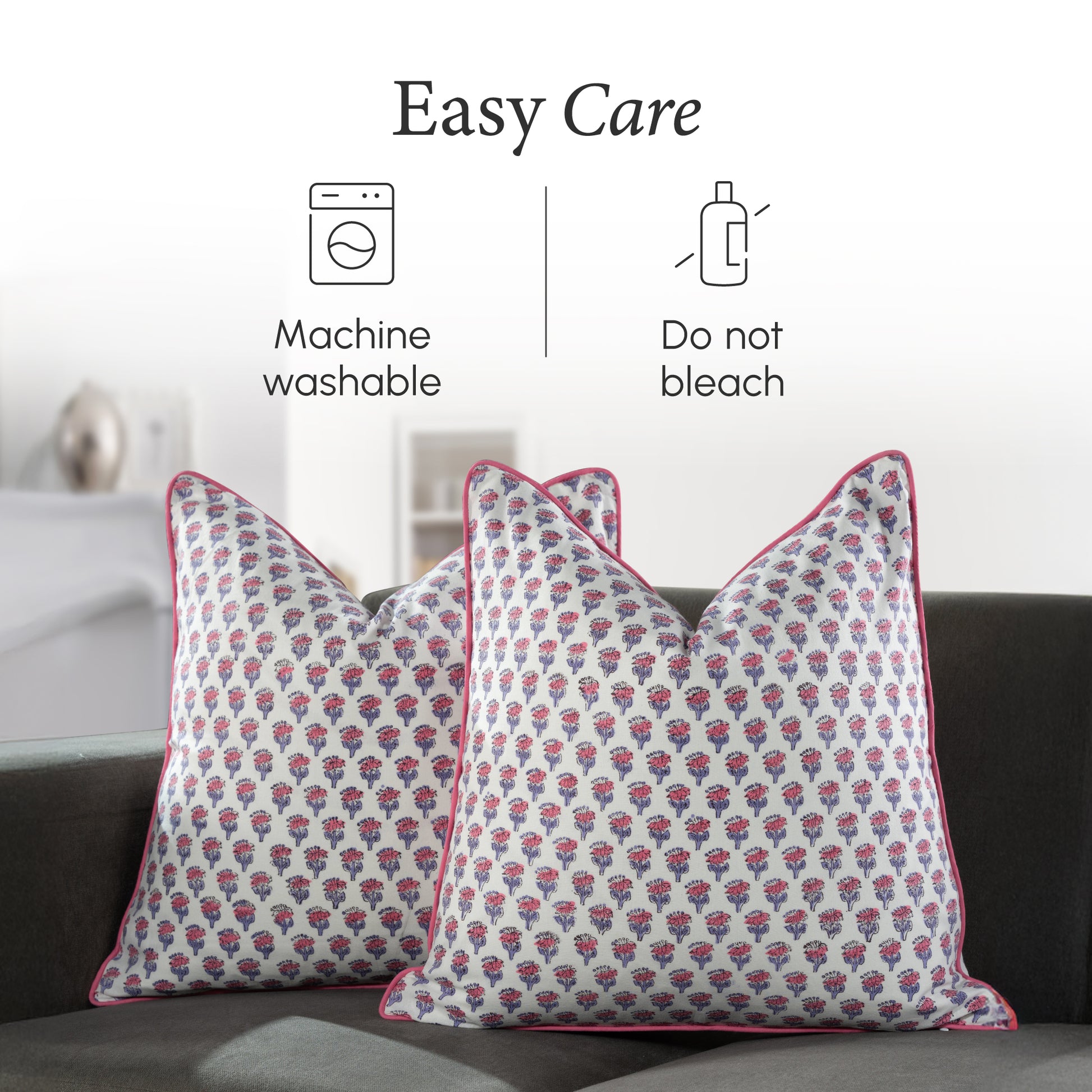 Piping Throw Pillow Covers - Pink Sapphire (Set of 2)