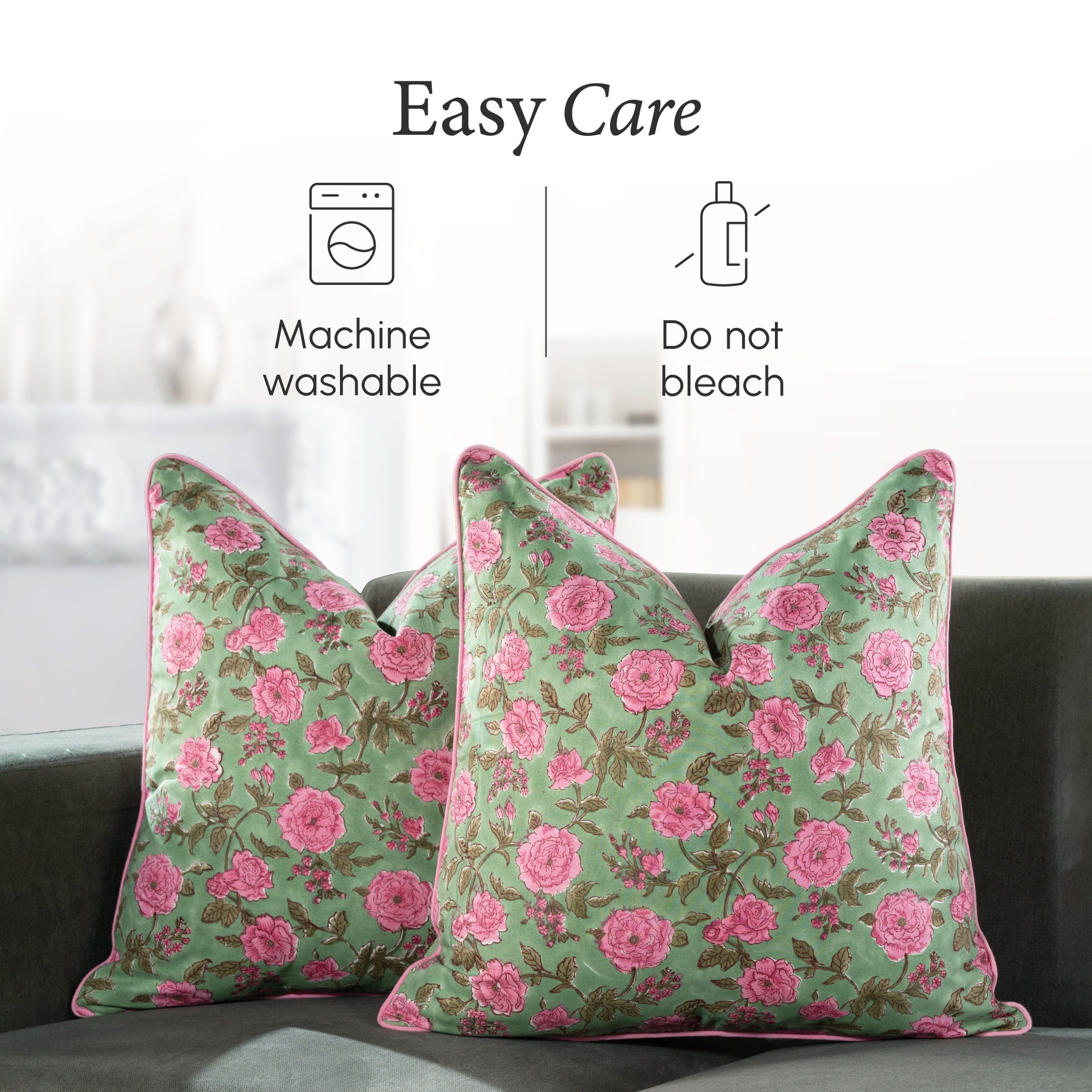 Piping Throw Pillow Covers - Pink Tourmaline (Set of 2)