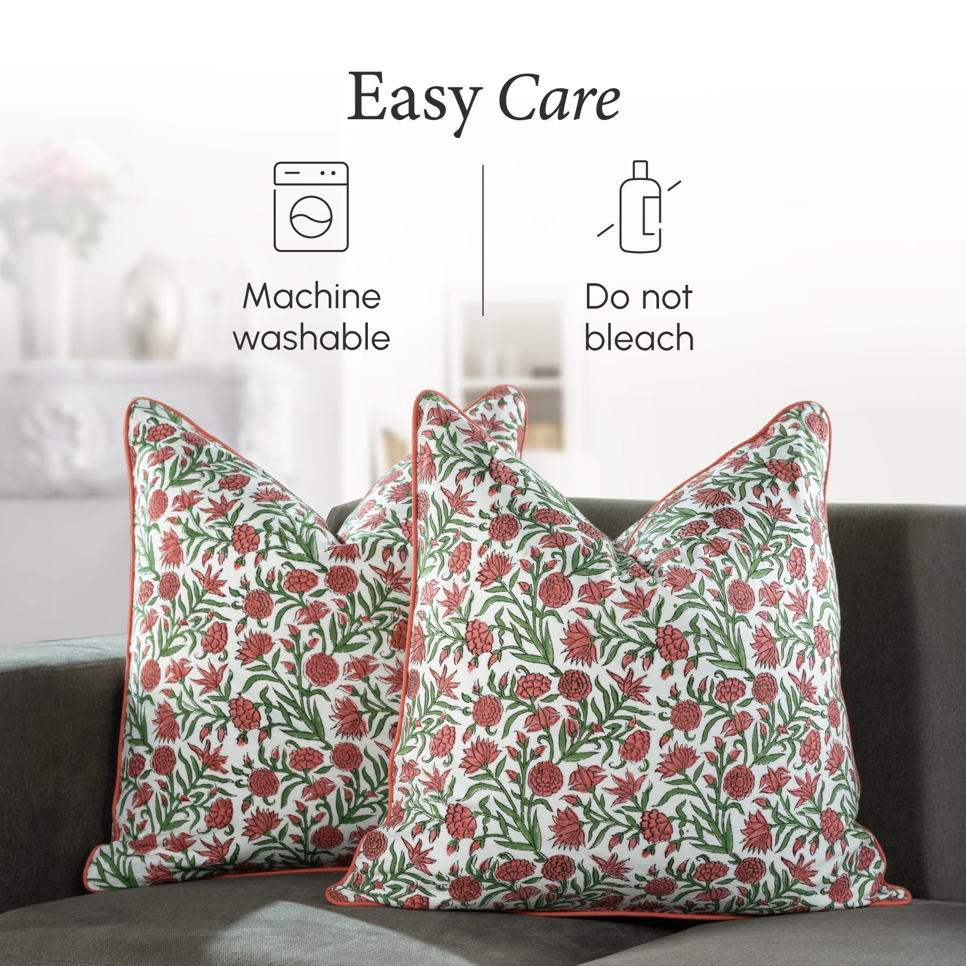 Piping Throw Pillow Covers - Red Garnet (Set of 2)