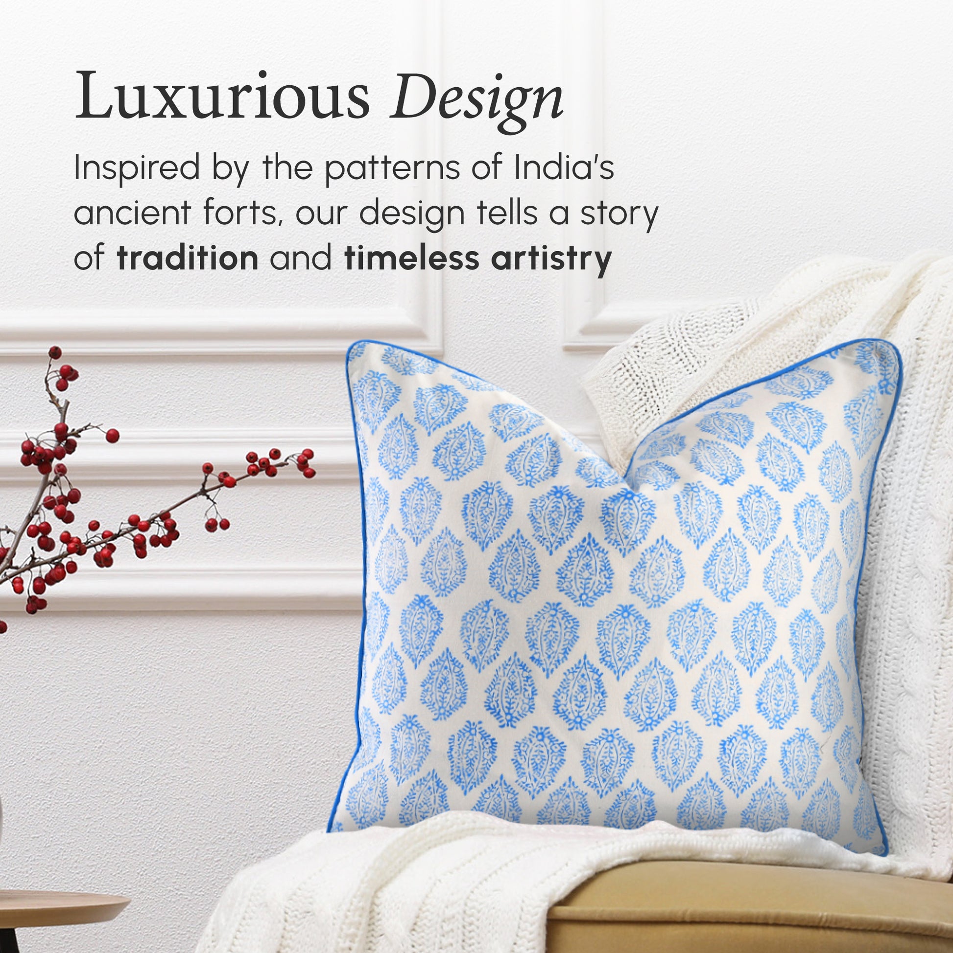 Piping Throw Pillow Covers - Royal Blue (Set of 2)
