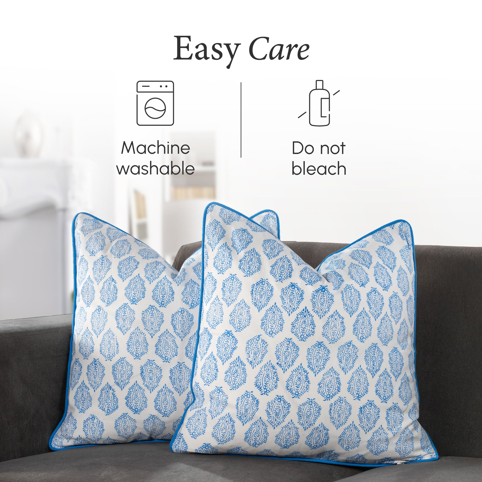 Piping Throw Pillow Covers - Royal Blue (Set of 2)