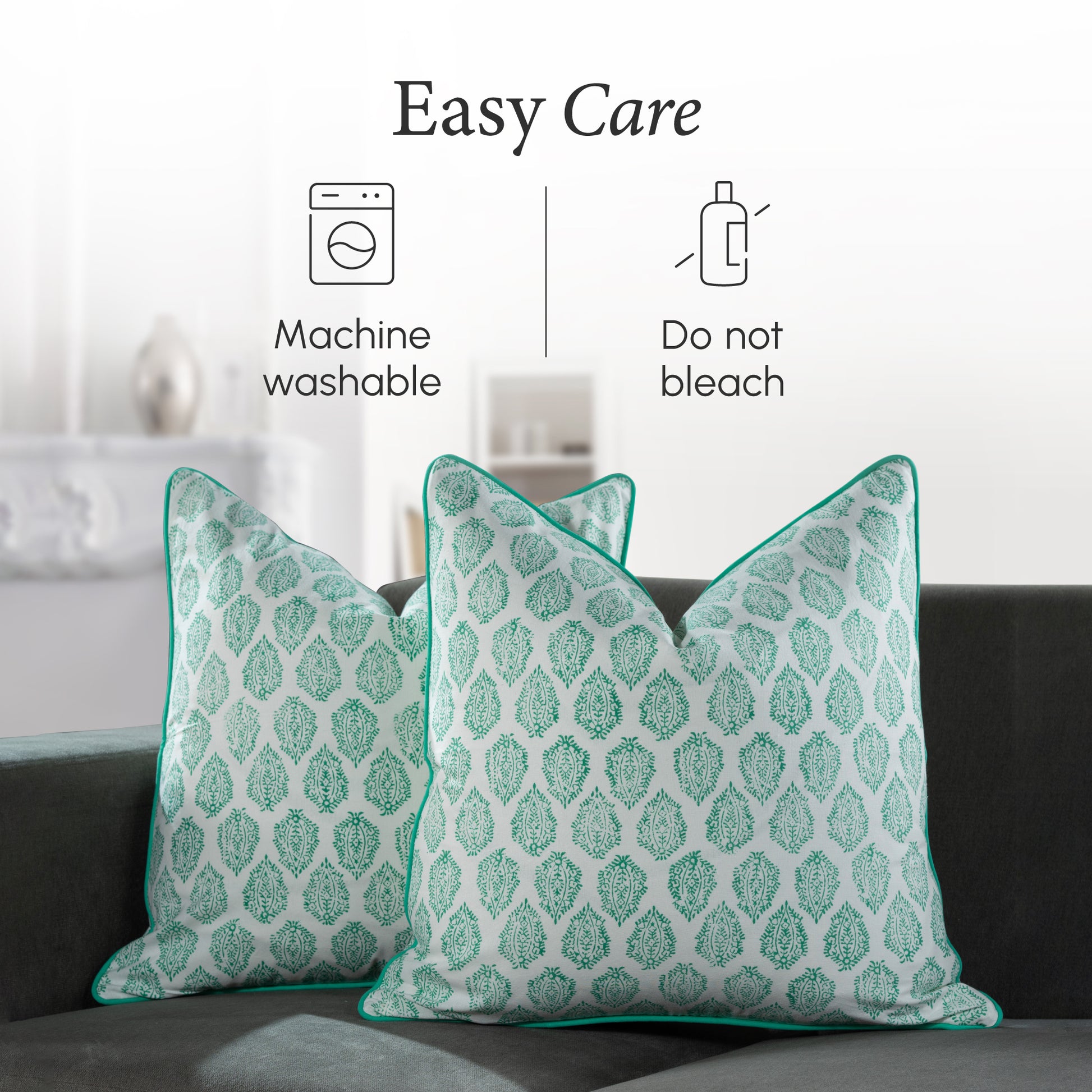 Piping Throw Pillow Covers - Sea Green (Set of 2)