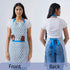 Blue and white botanical apron with waist tie and front pockets