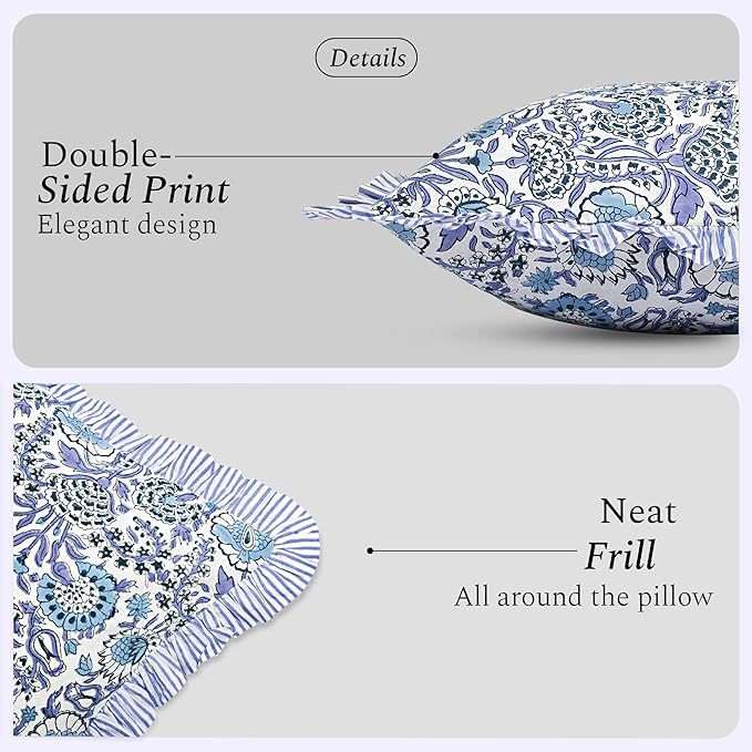 Ruffle Throw Pillow Covers -  Indigo Blue
