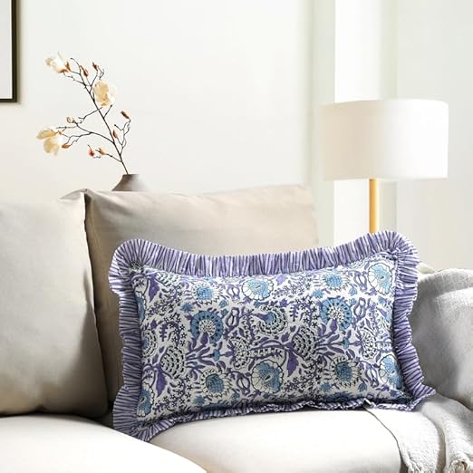 Ruffle Throw Pillow Covers -  Indigo Blue