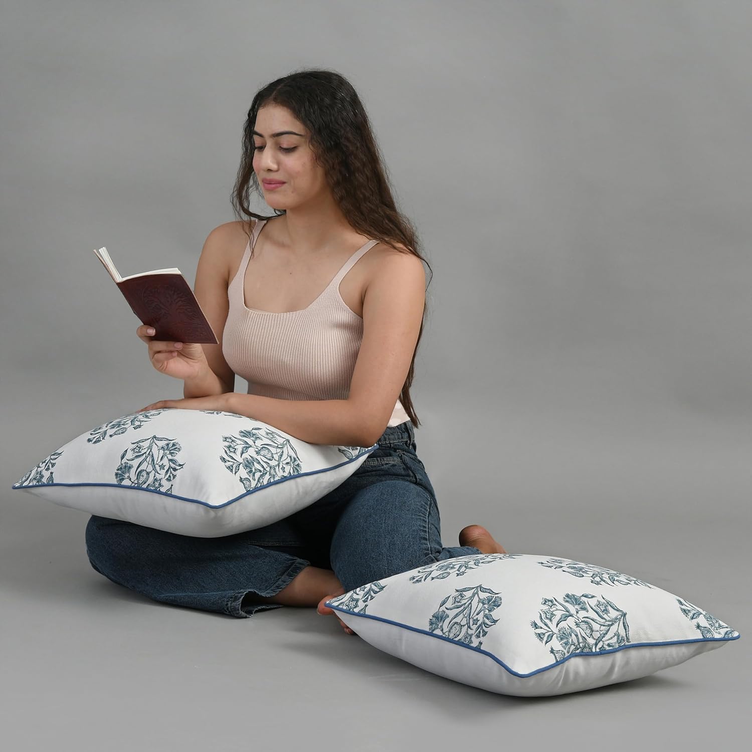Boho Cotton Pillow Covers - Indigo Blue (Set of 2)