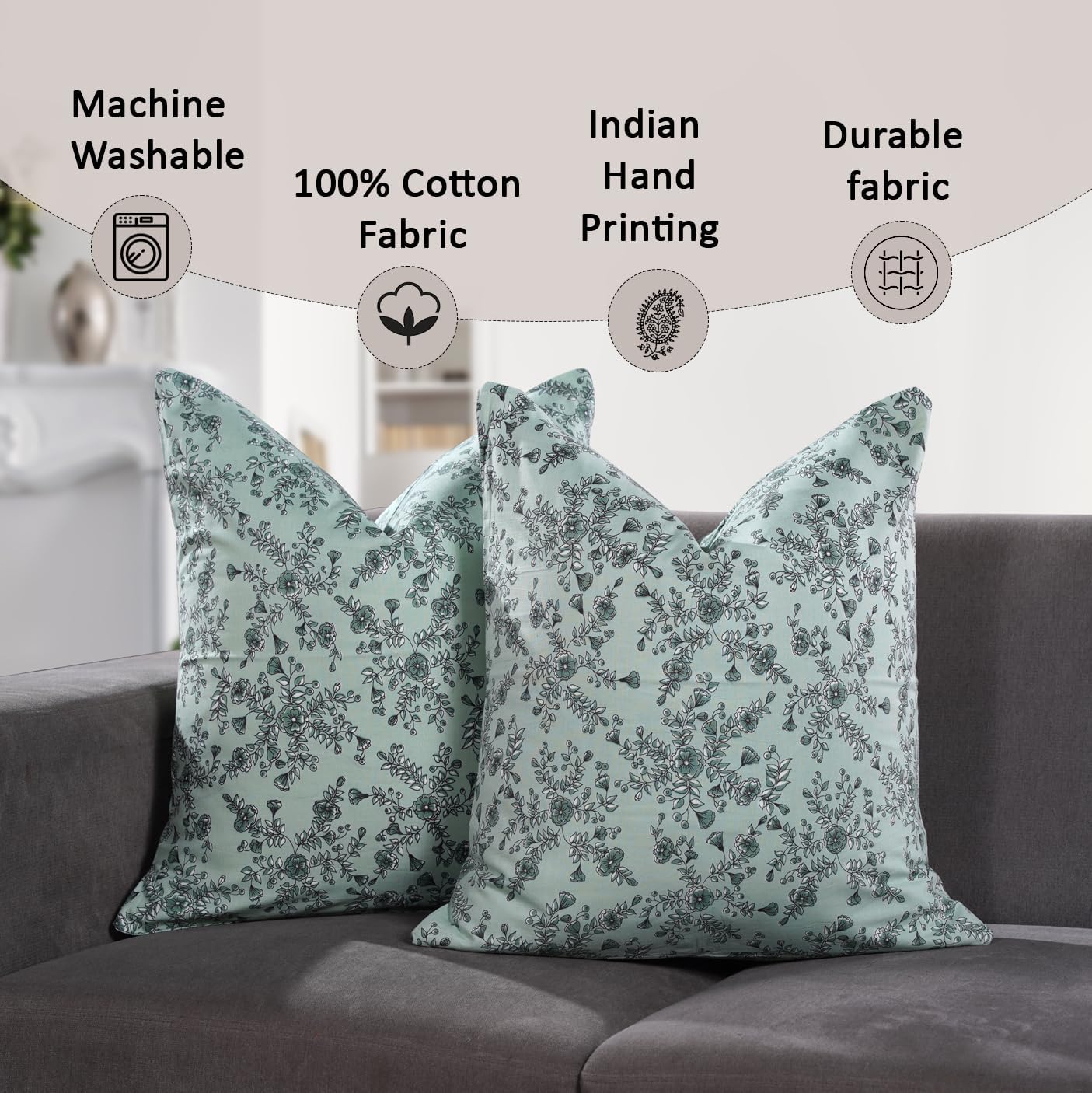 Boho Cotton Pillow Covers - Laurel Green (Set of 2)