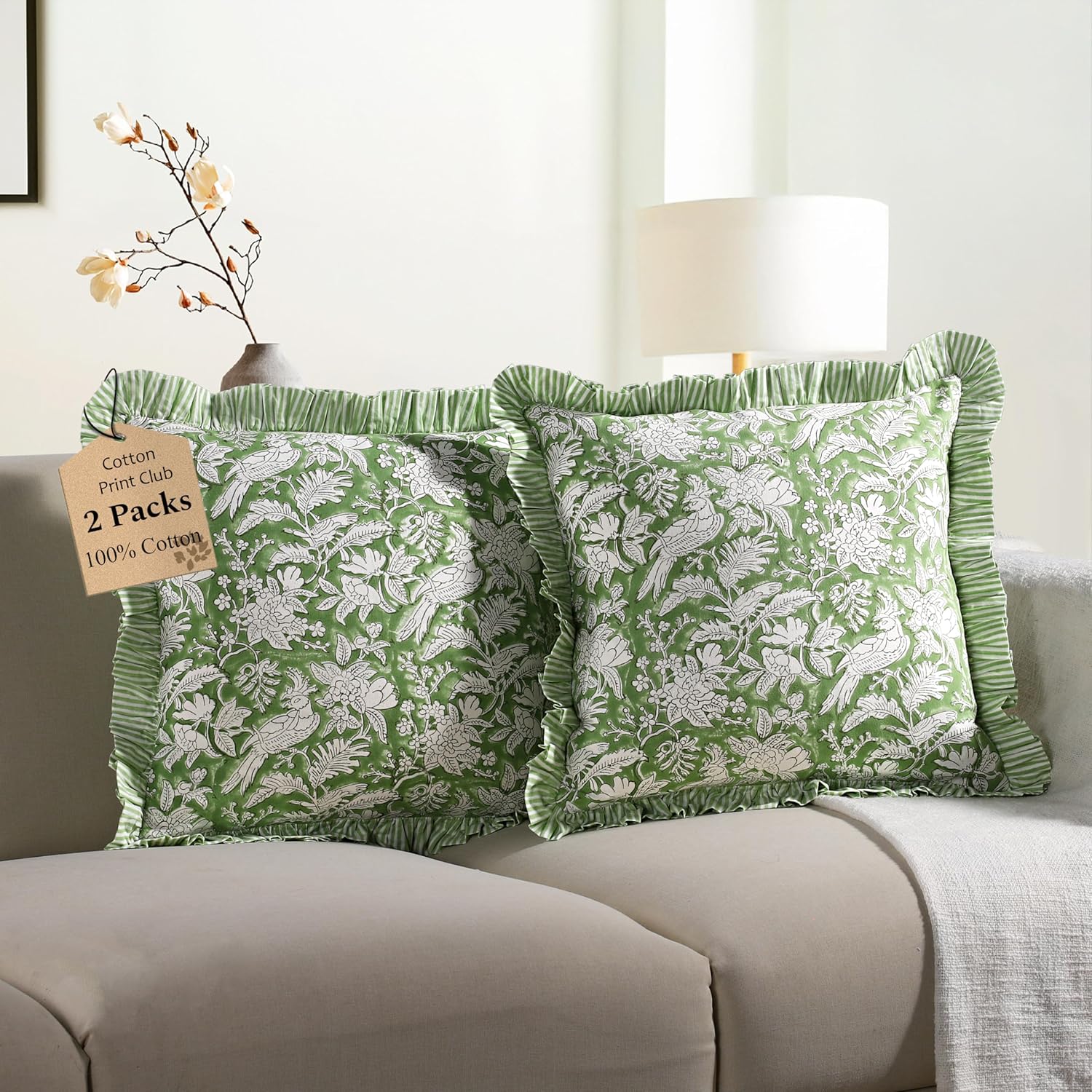 Floral Olive Green Pillow Case Ruffle Throw Pillow Covers Olive Green