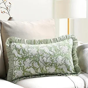 Ruffle Throw Pillow Covers -  Olive Green