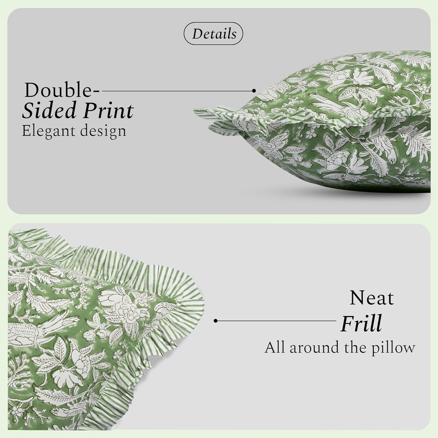 Ruffle Throw Pillow Covers -  Olive Green