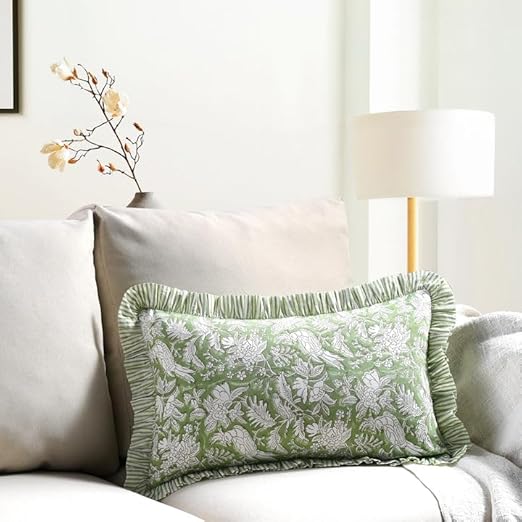 Ruffle Throw Pillow Covers -  Olive Green