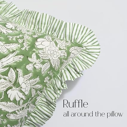 Ruffle Throw Pillow Covers -  Olive Green