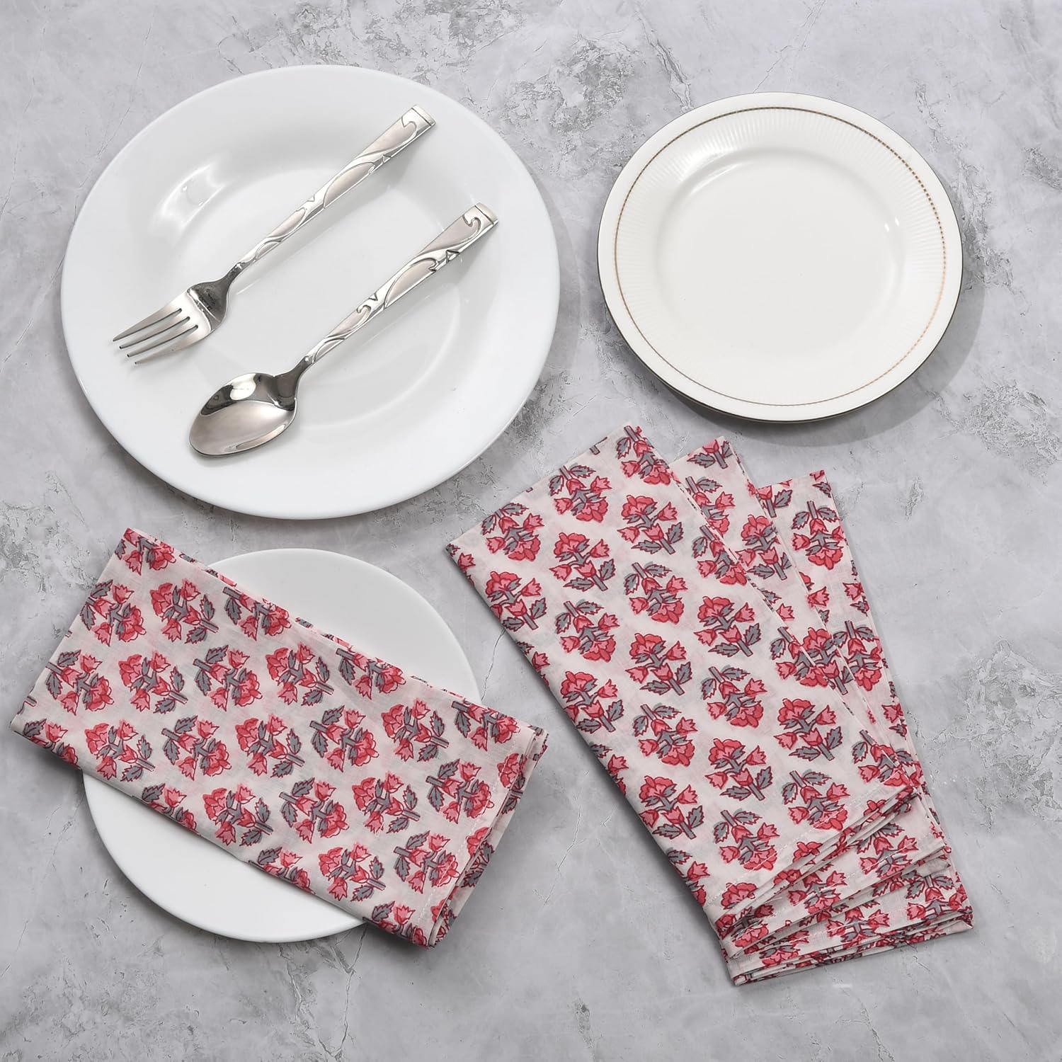 Cotton Cloth Napkins - Red and Gray