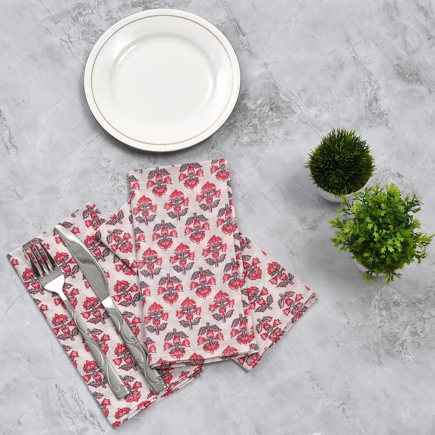 Cotton Cloth Napkins - Red and Gray