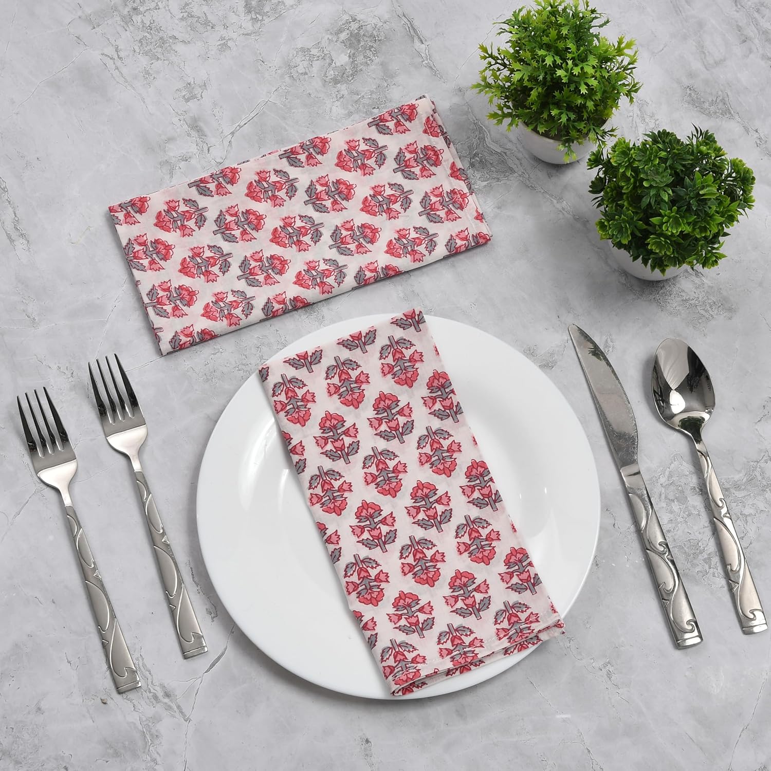 Cotton Cloth Napkins - Red and Gray