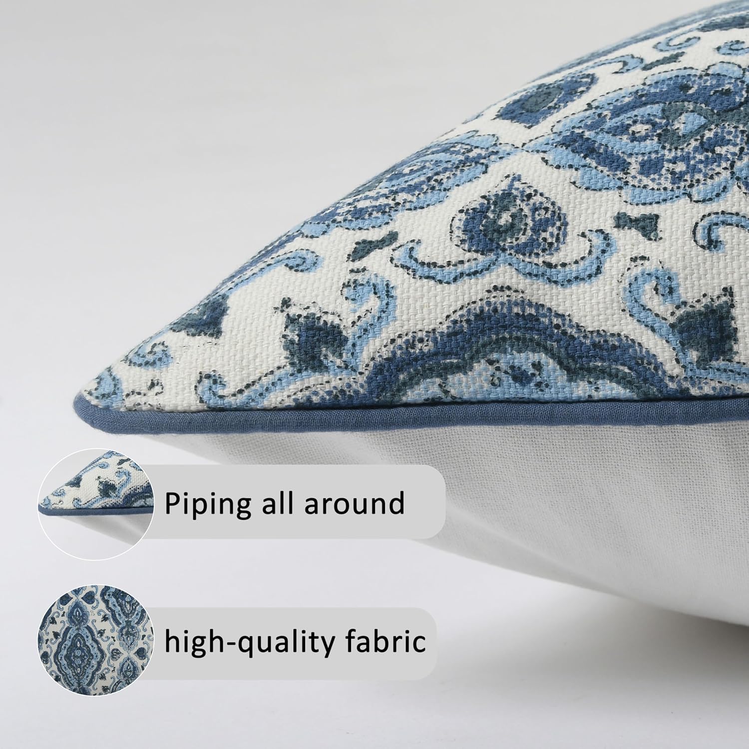Boho Cotton Pillow Covers - Sea Blue (Set of 2)