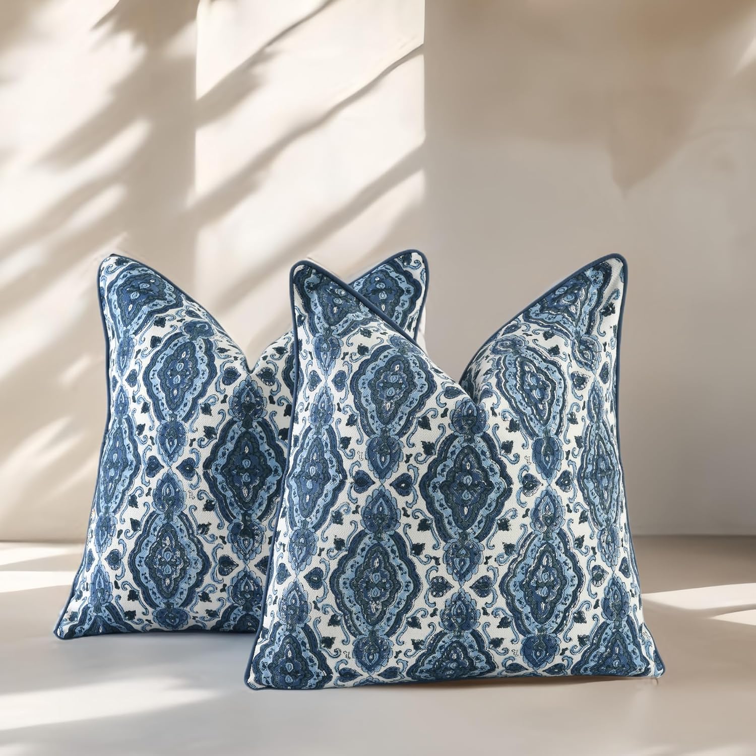 Boho Cotton Pillow Covers - Sea Blue (Set of 2)