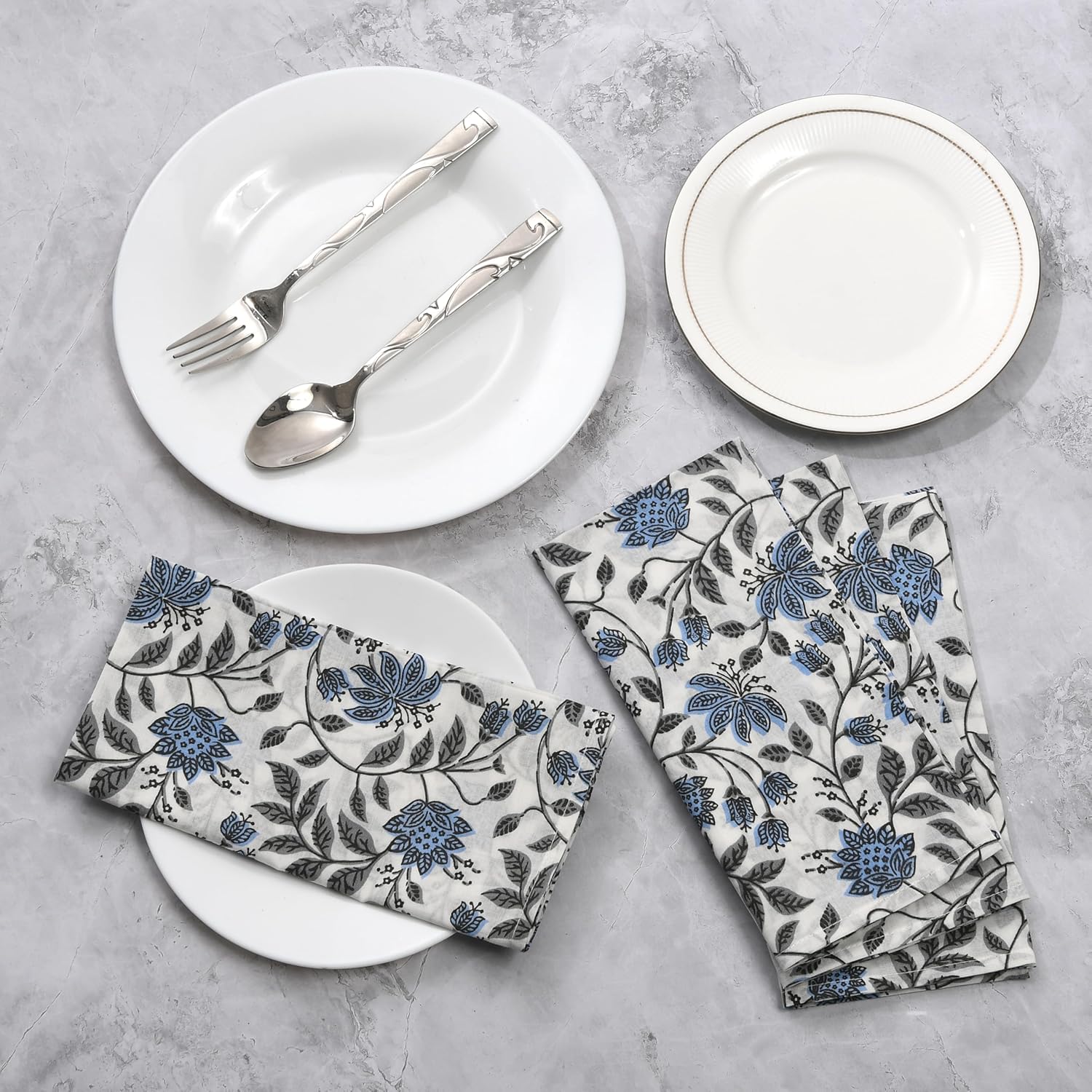 Cotton Cloth Napkins - White Blue