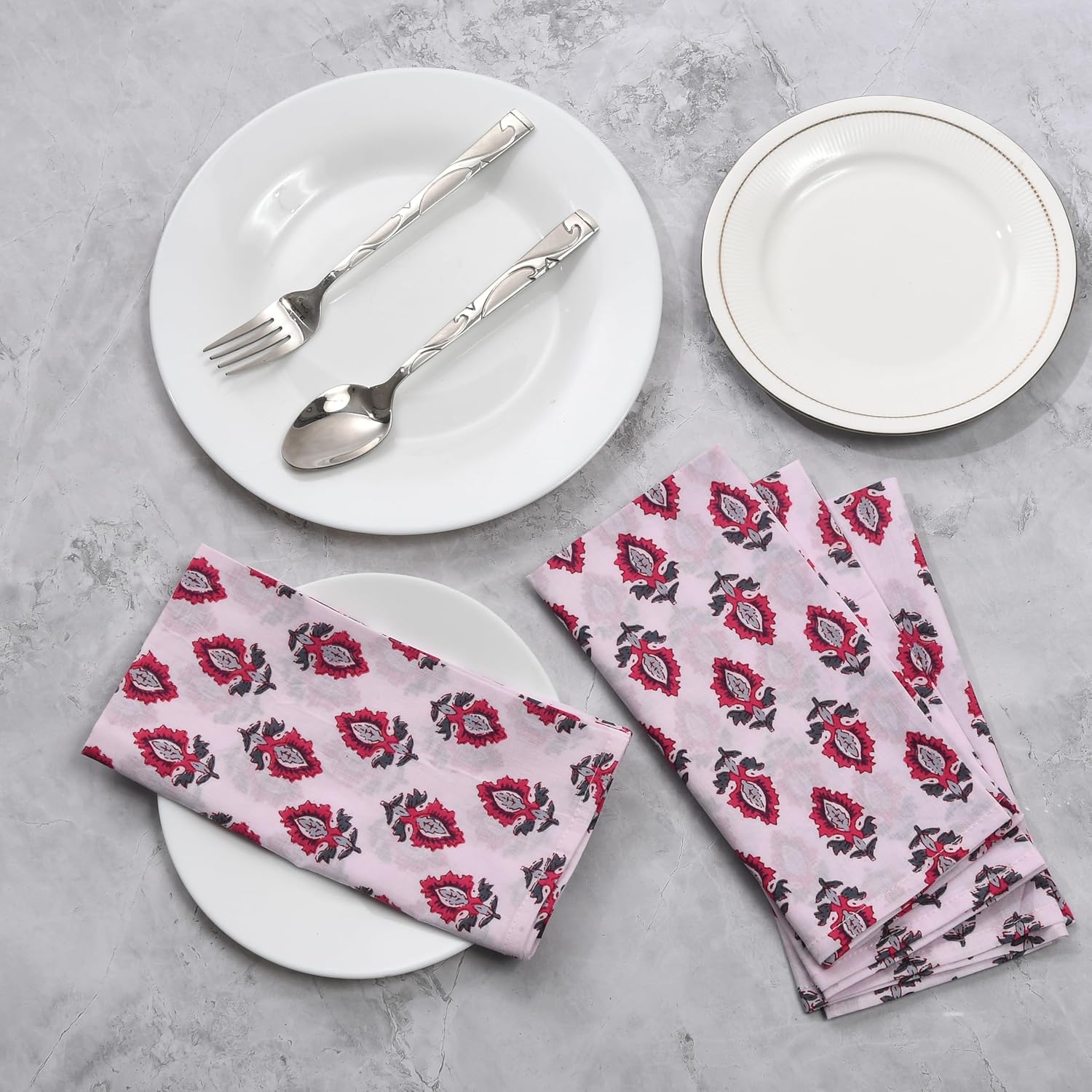 Cotton Cloth Napkins - White Maroon
