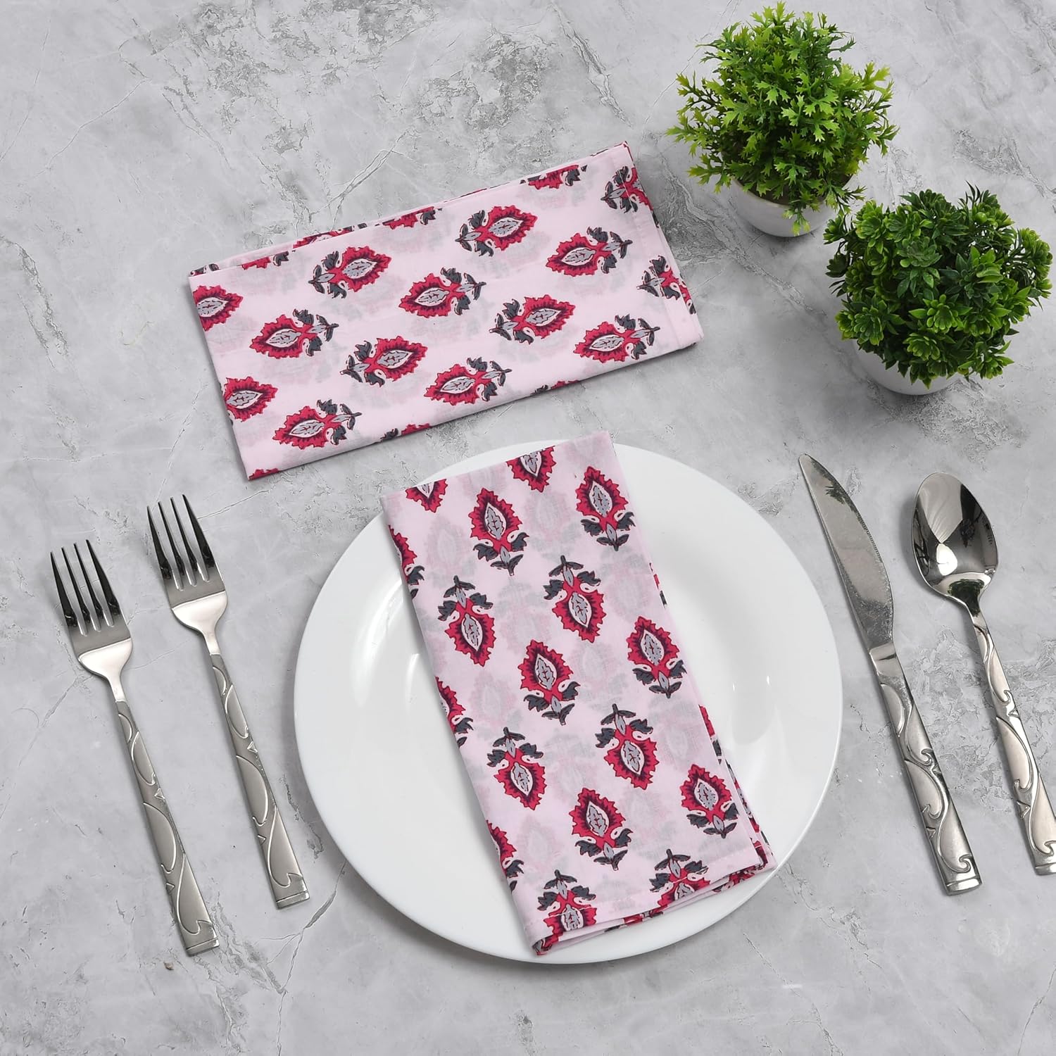 Cotton Cloth Napkins - White Maroon