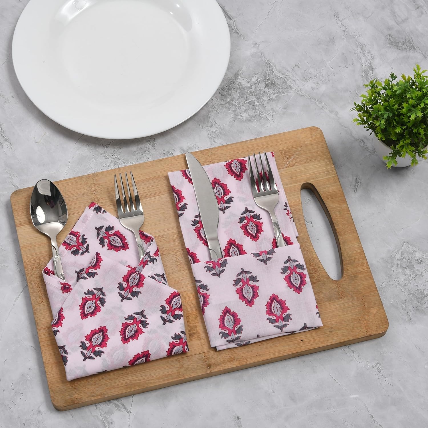 Cotton Cloth Napkins - White Maroon