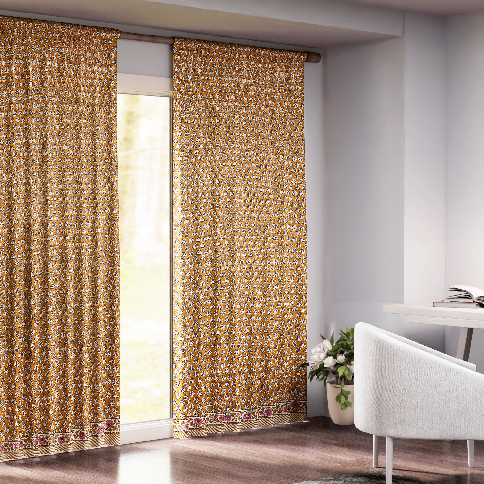 Semi-Sheer Cotton Block Print Curtains for a Light & Airy Look