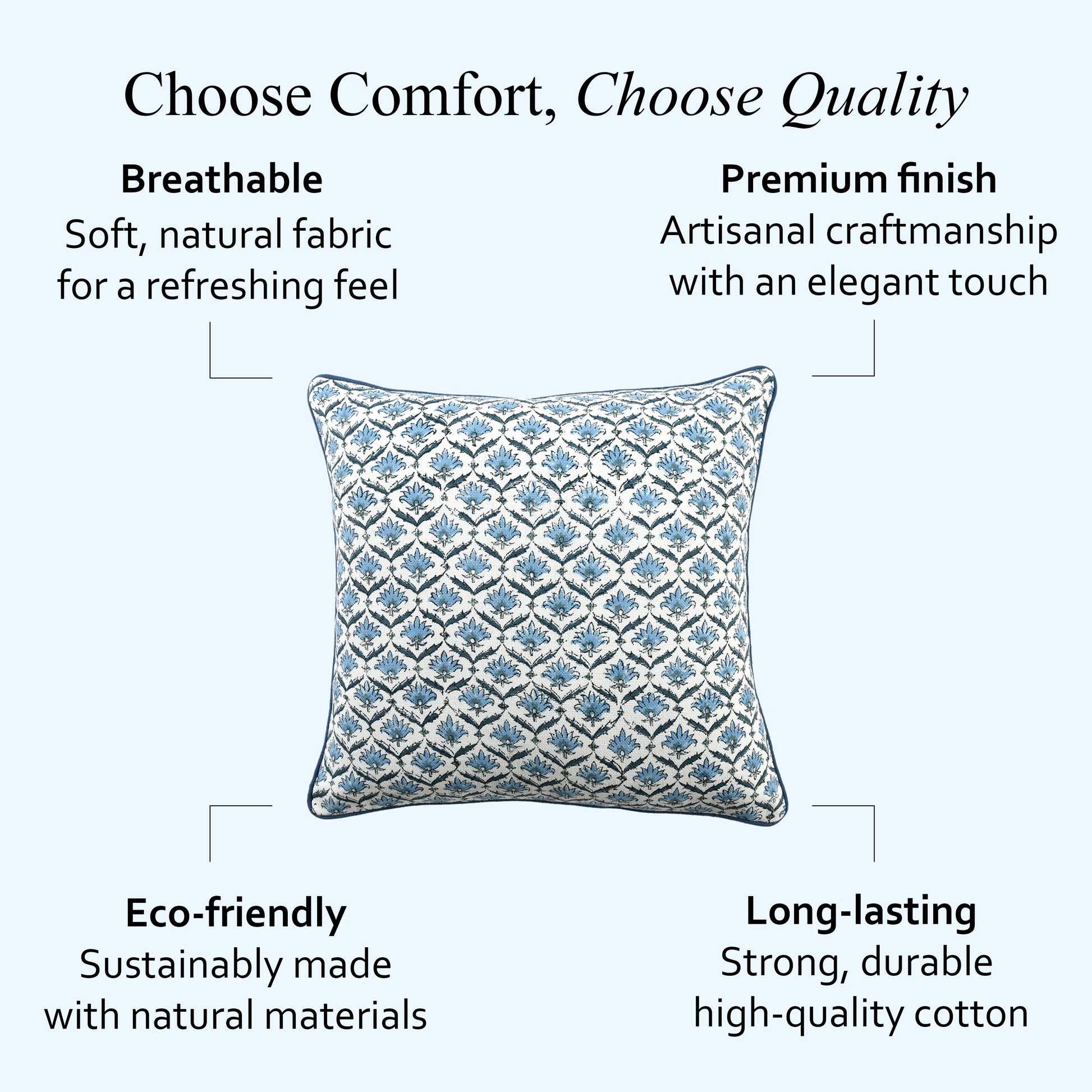 Boho Cotton Pillow Covers - Jeans Blue (Set of 2)