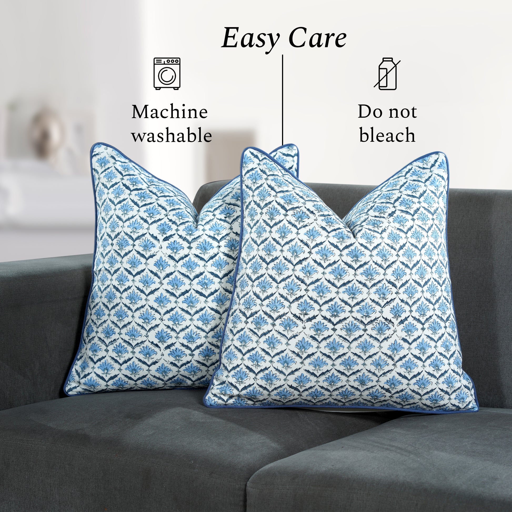 Boho Cotton Pillow Covers - Jeans Blue (Set of 2)