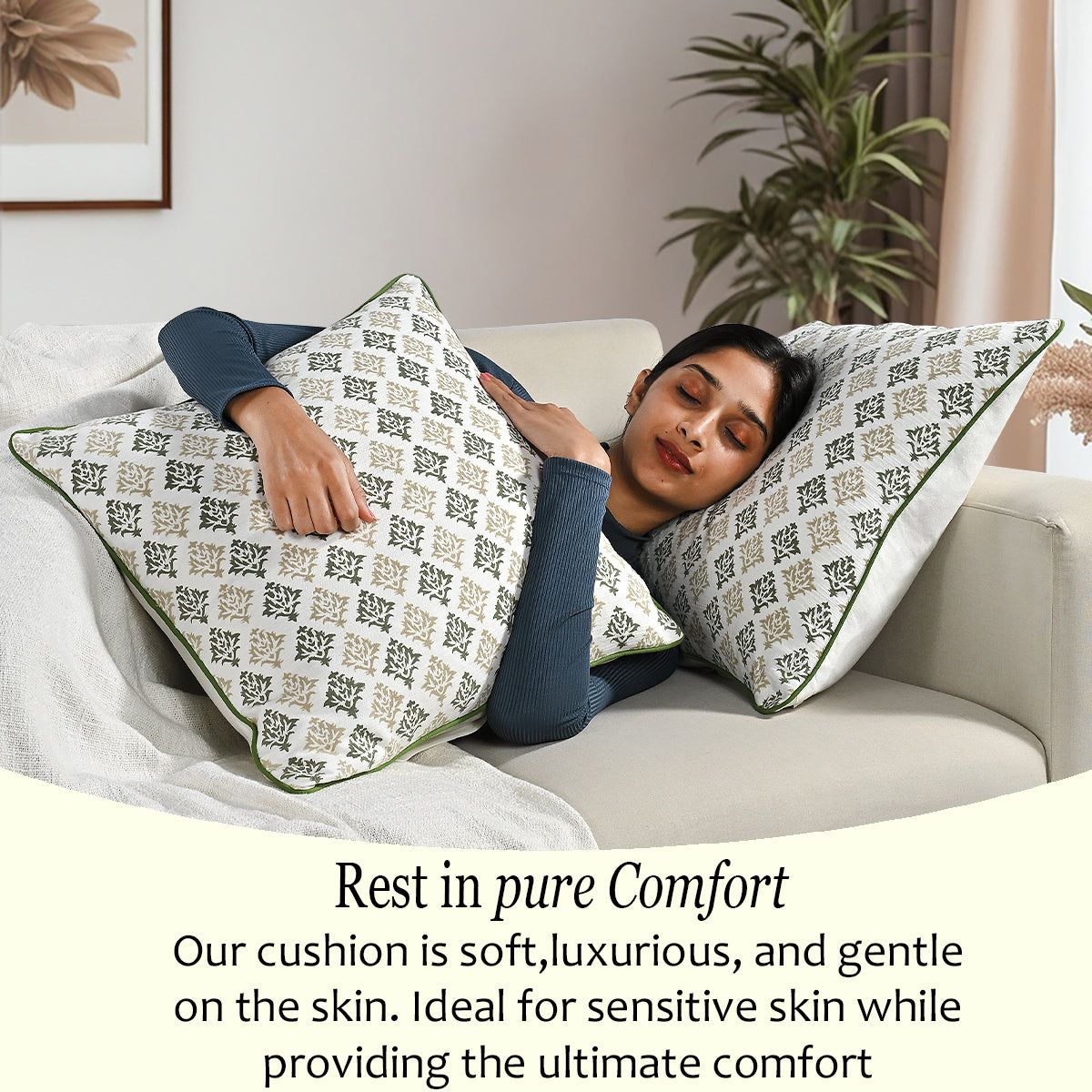 Boho Cotton Pillow Covers - Botanical Trellis Green