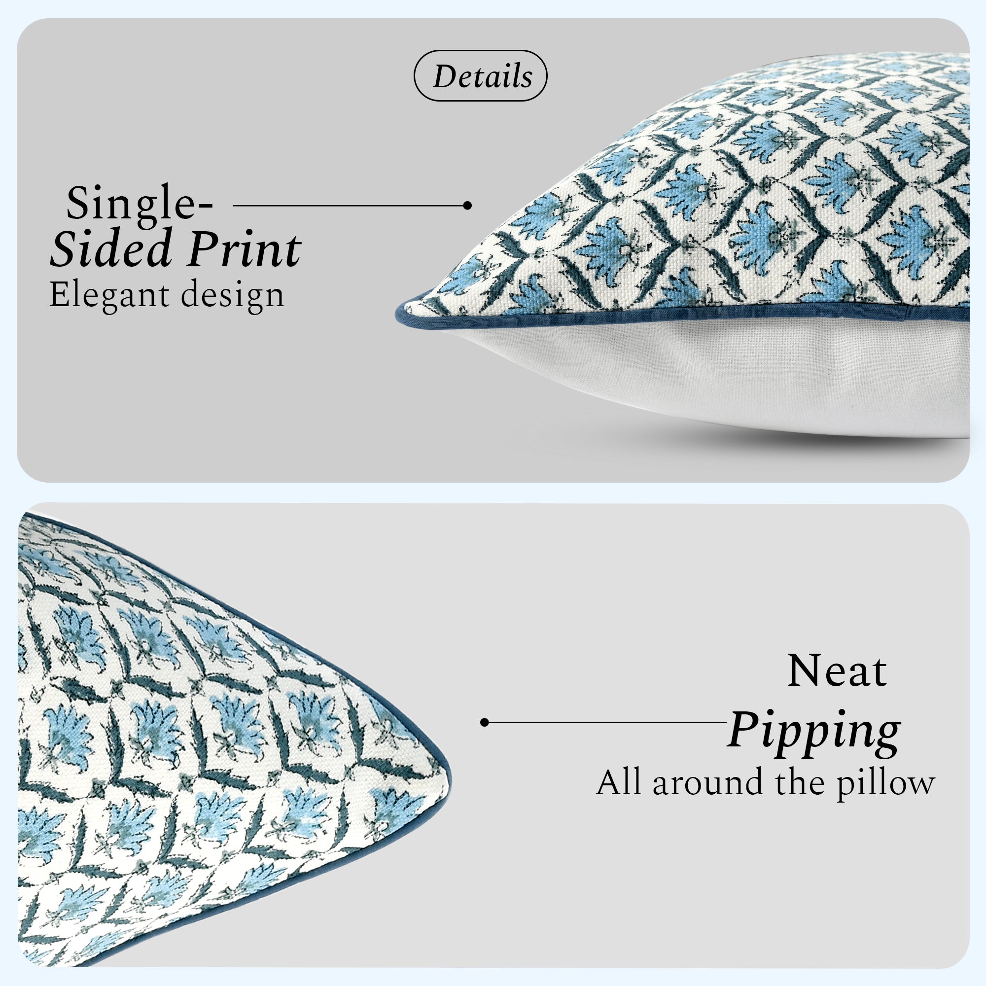 Boho Cotton Pillow Covers - Jeans Blue (Set of 2)